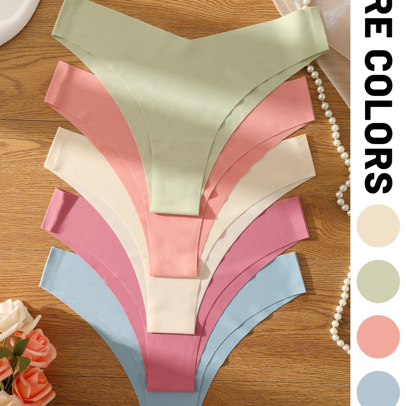 TEMU 5-pack Soft Women's Panties In Comfortable Pink And Blue Shades, Low- Briefs