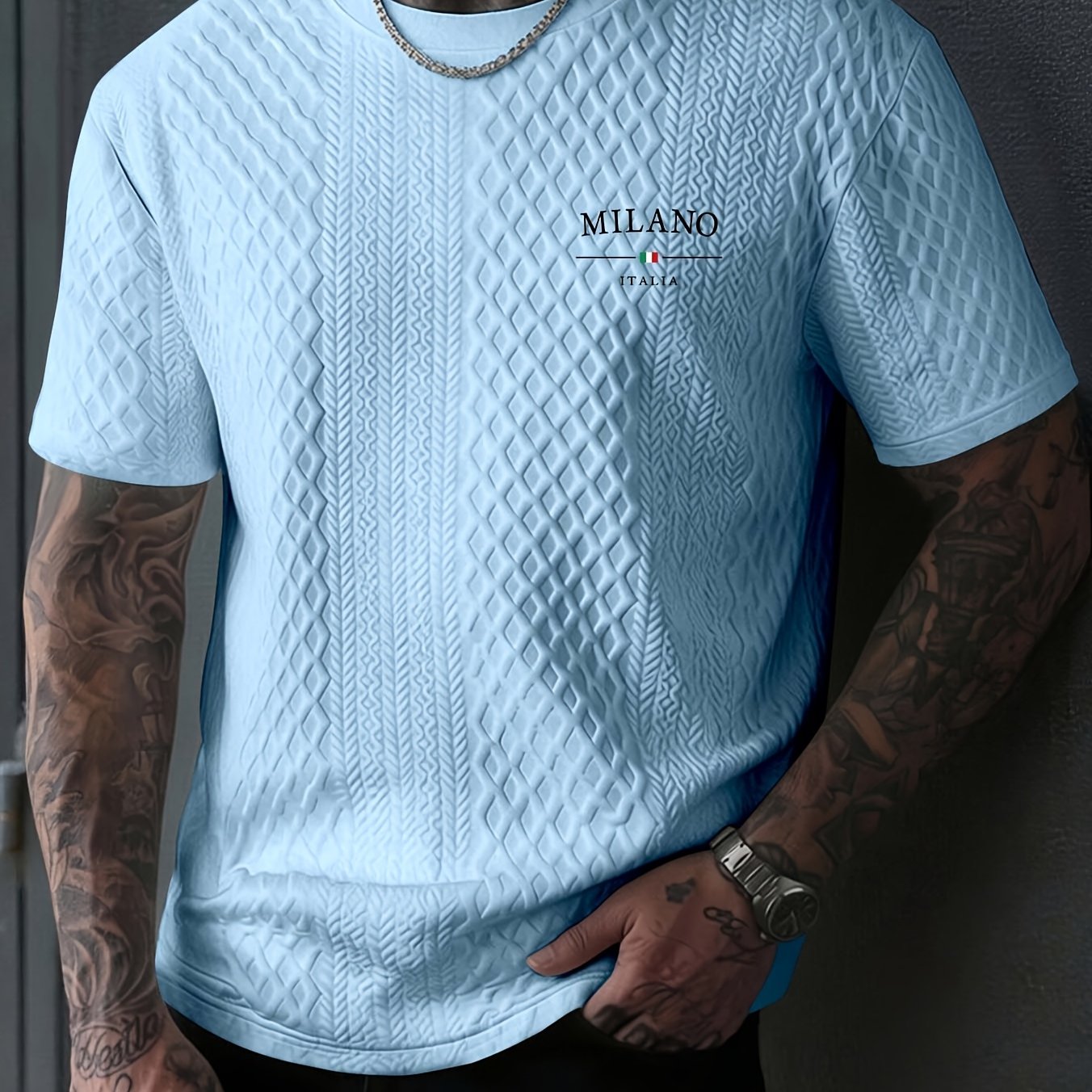 TEMU Men's New Textured Fabric Crew Neck T-shirt