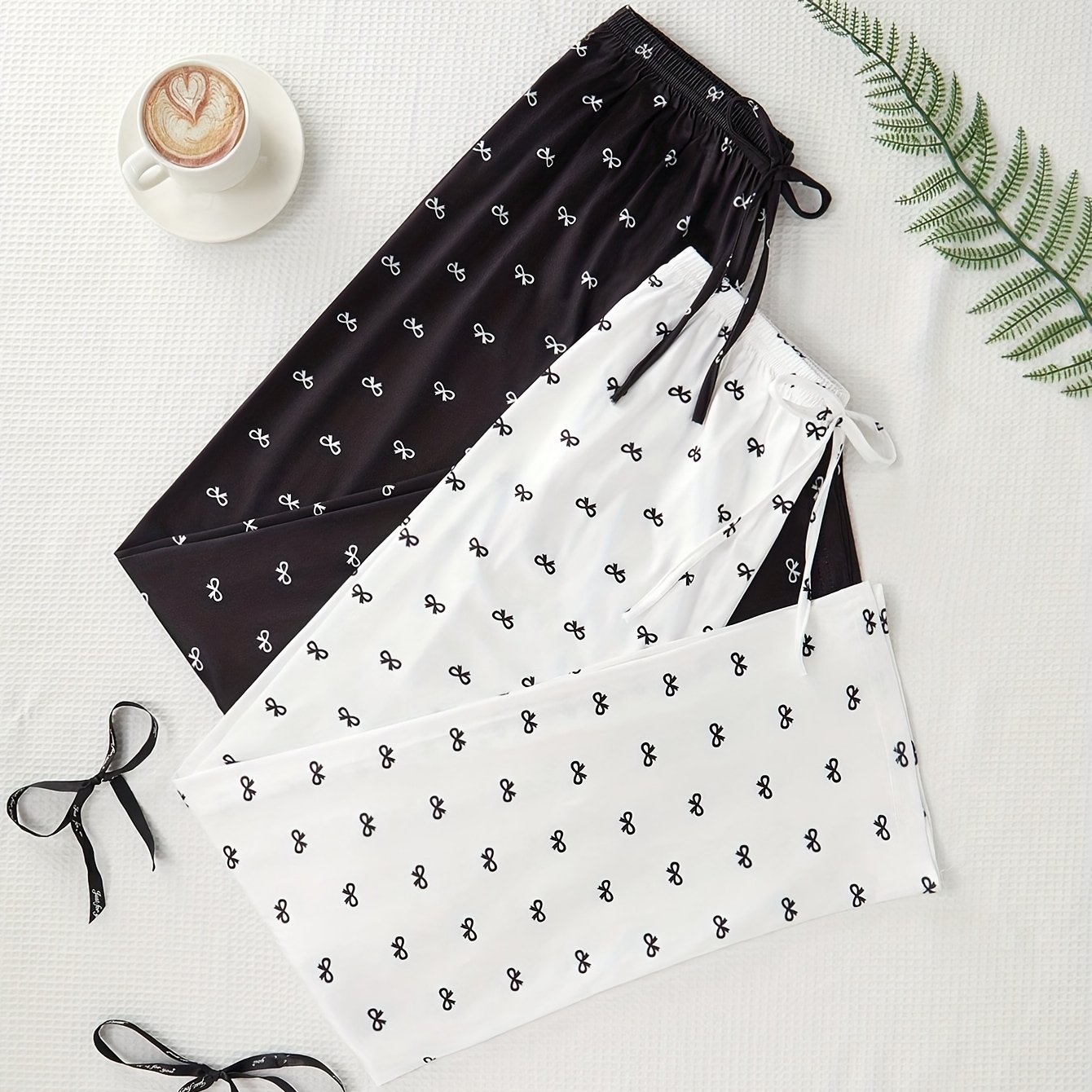 E-shop Damen-Schlafhosen Zweierpack mit Vollflächen-Druck kleiner Schleife