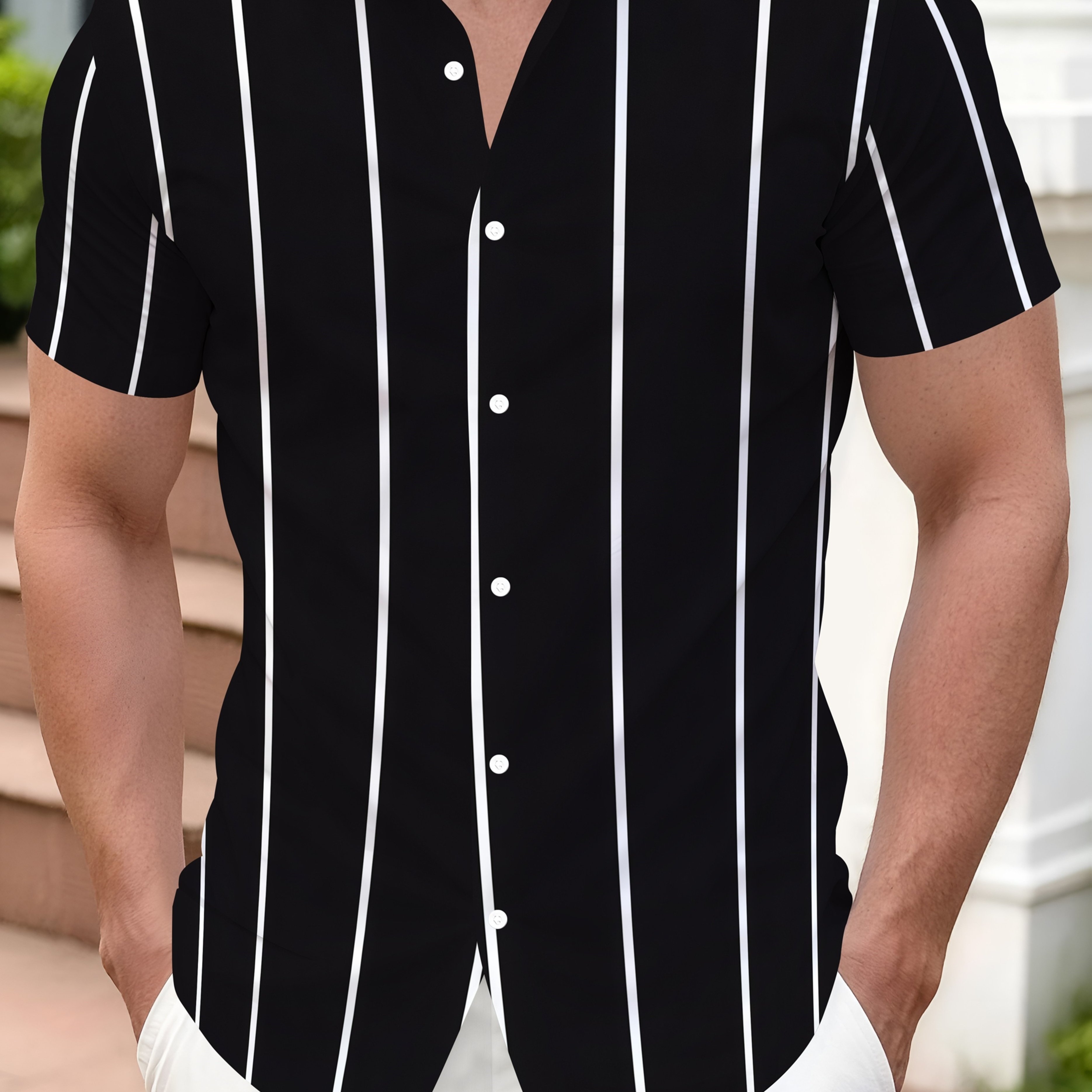 TEMU Retro Summer Style With A Easy Striped Hawaiian Shirt For Men, Perfect For Casual And Vacations