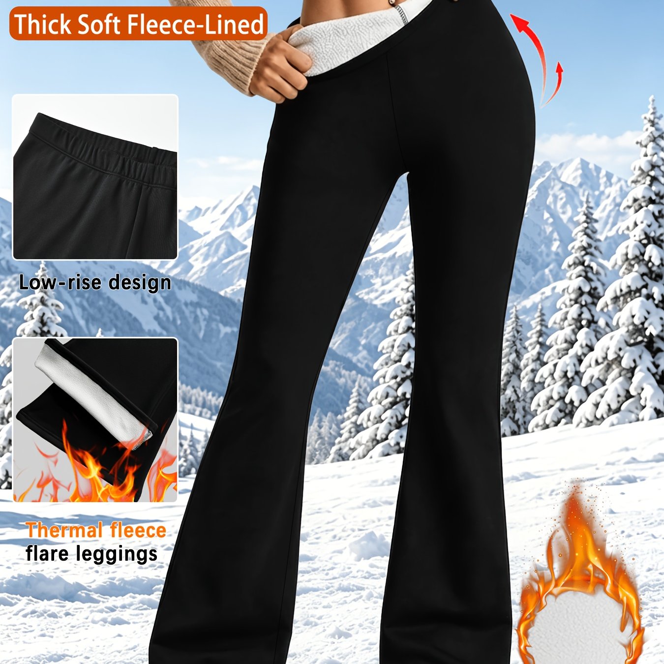 TEMU Women's Thick Soft Fleece-lined Flare Leggings, High-waist Tummy Control Workout Running Yoga Thermal Warm Pants For