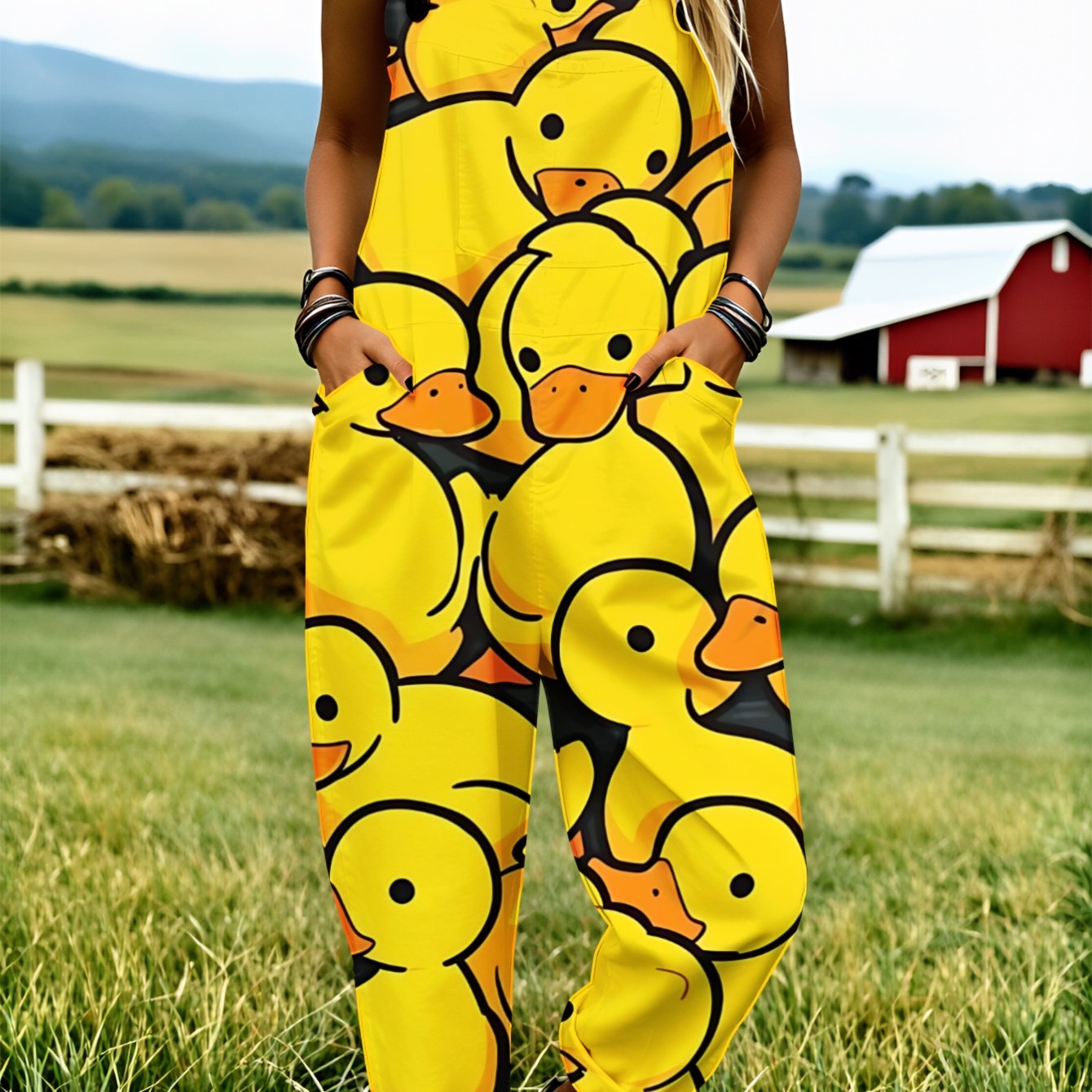 TEMU Plus Size, Plus Size Women's Overalls 0xl-5xl Yellow Duck Pattern Print Jumpsuit Comfortable And Breathable Suitable For Spring, Summer And