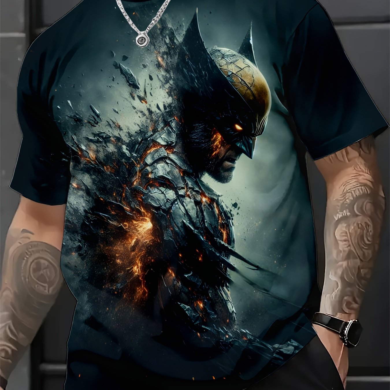 TEMU Printed Design â Not Textured. Non-realistic Texture, Only. Plus-size Men's Tarantula Graphic Print Minimalist T-shirt, Casual Top, Made Of
