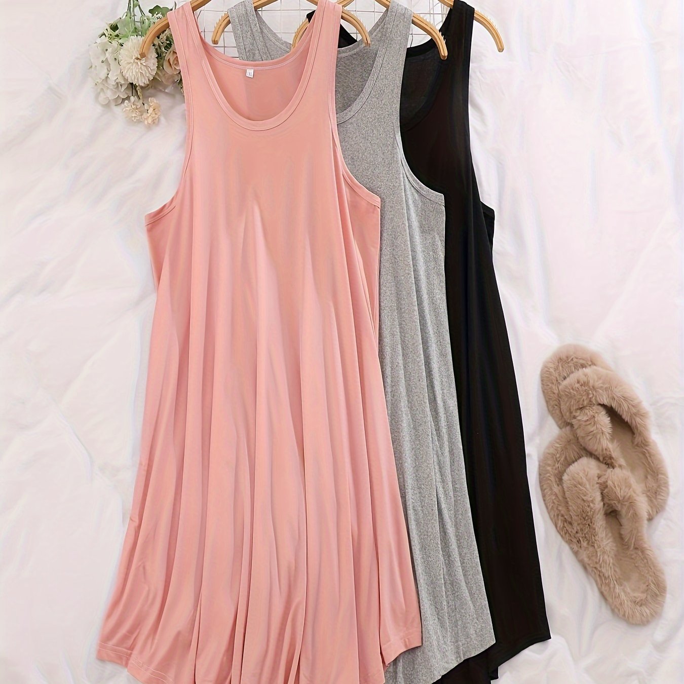 TEMU Women' Tie-dye Printed Casual Nightgown Set Of 3pcs, Casual Round Neck Nightgown, Comfortable And Soft, Suitable For Spring Summer Styles