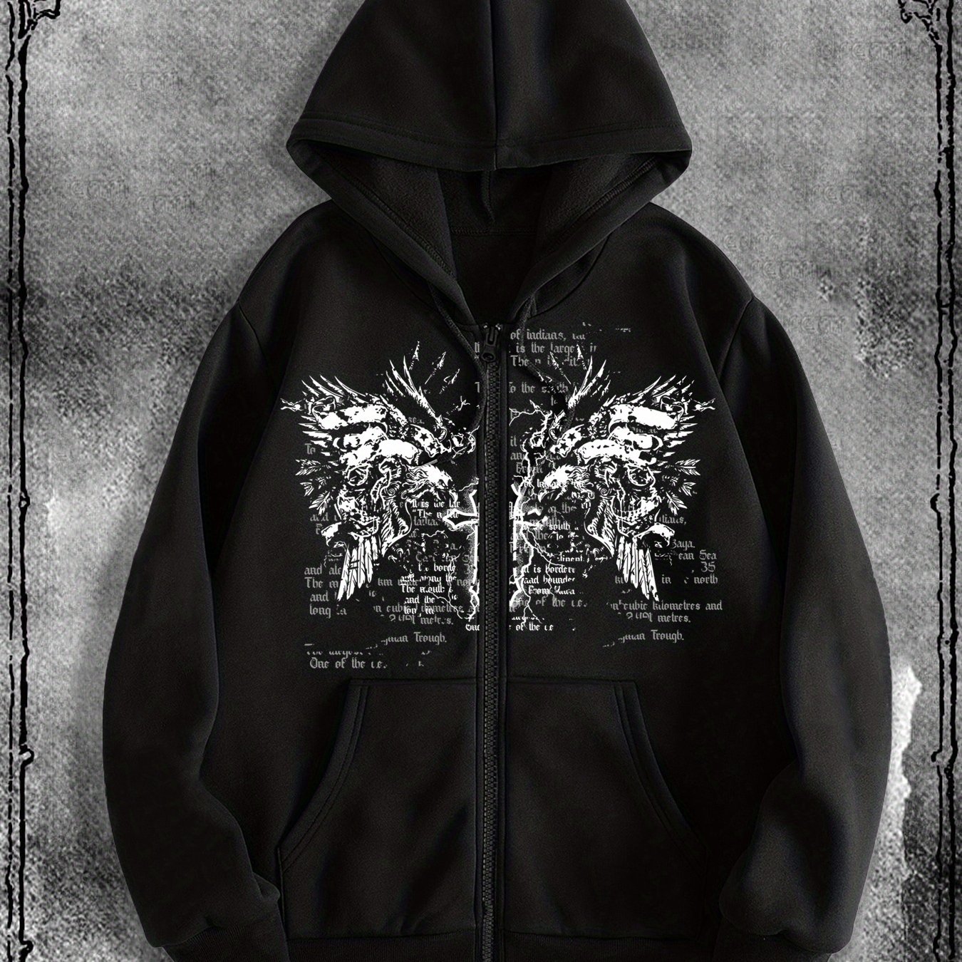 TEMU Y2k Fashion Printed Zip-up Hoodie, A Trendy Streetwear Zip-up Hoodie Suitable For Casual Occasions, To Pair With Fashionable Outfits