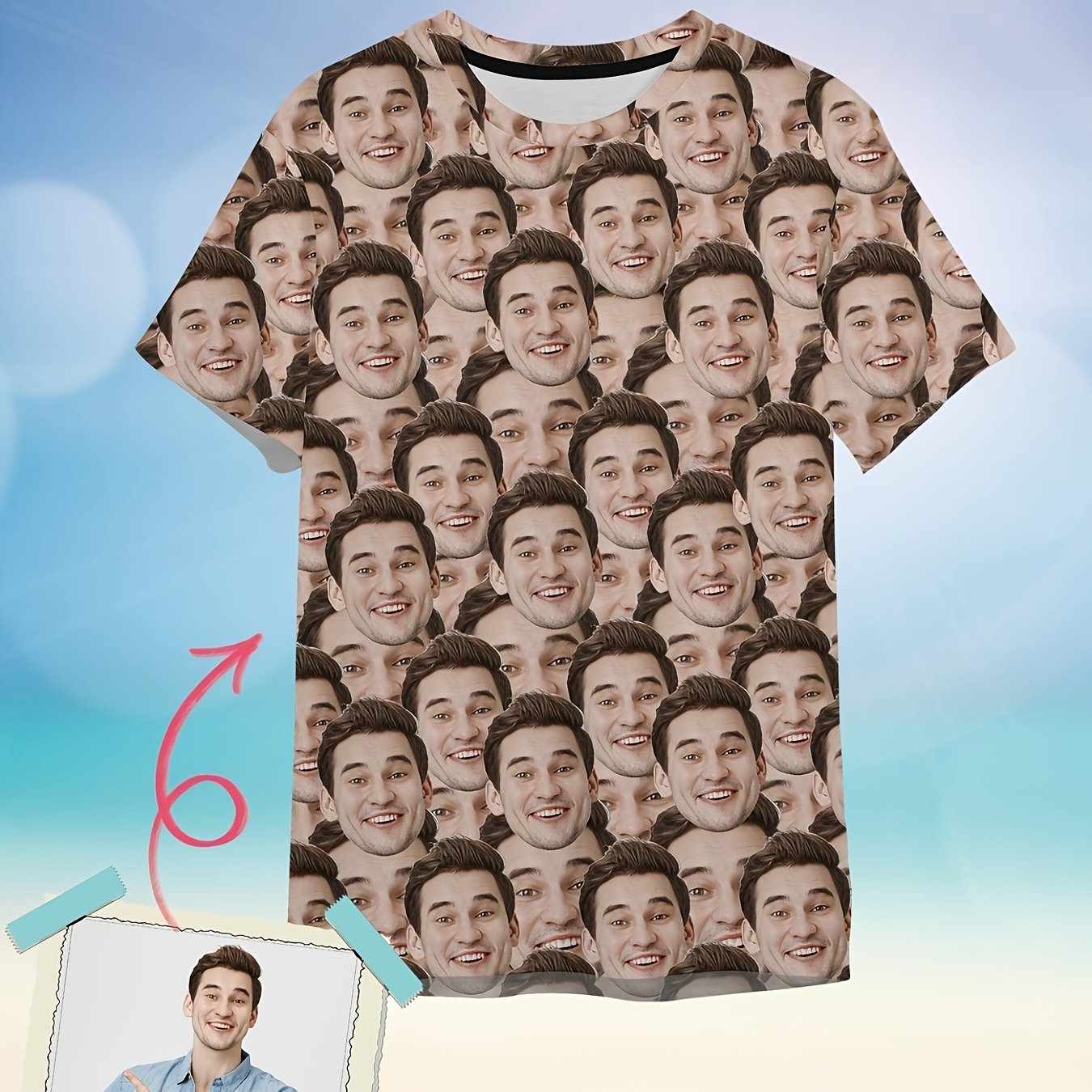 TEMU Customized Plus Size T-shirt For Men, Featuring Humorous Face Prints, Perfect For Celebrations And Birthdays, Easy To Manage