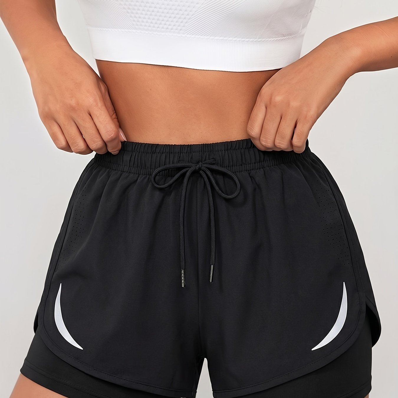 TEMU Women's Quick-dry Shorts, Double-sided Breathable Holes Moon Pattern Print Design, Elastic Comfortable Breathable Fabric, Suitable For Running,
