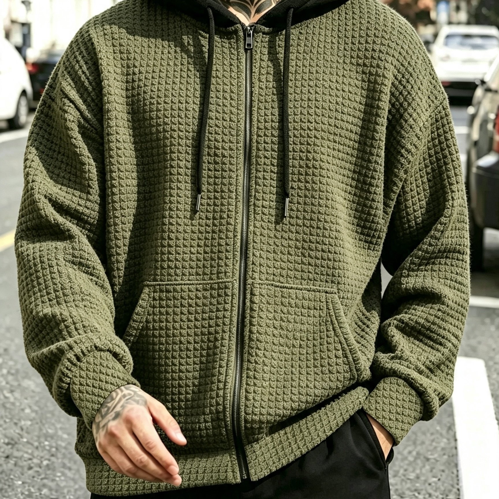 TEMU Men's Casual Sports Hooded Jacket, Retro Style Sweatshirt Coat, Solid Color Warm Cardigan, Color-block Zipper , Suitable For Daily Casual Wear,