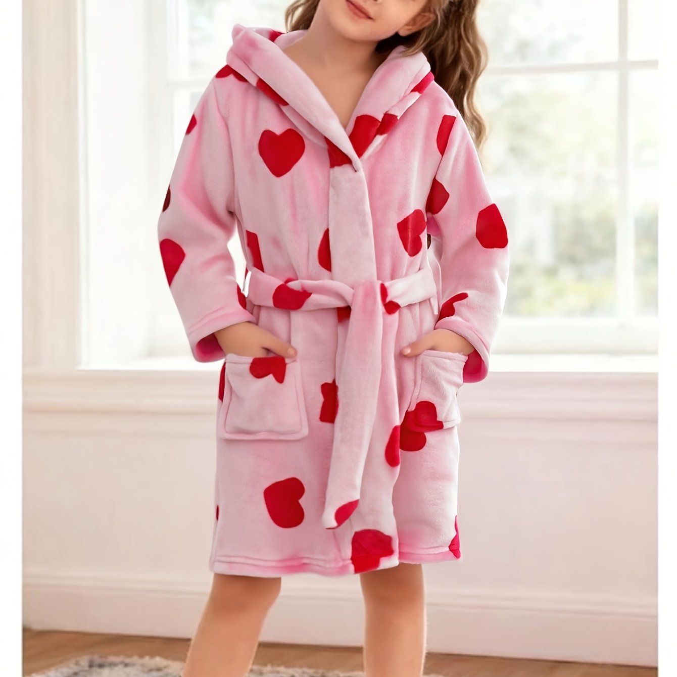 Fall Winter ' Casual Pink Flame-retardant Heart-shaped Hooded Bathrobe, Halloween