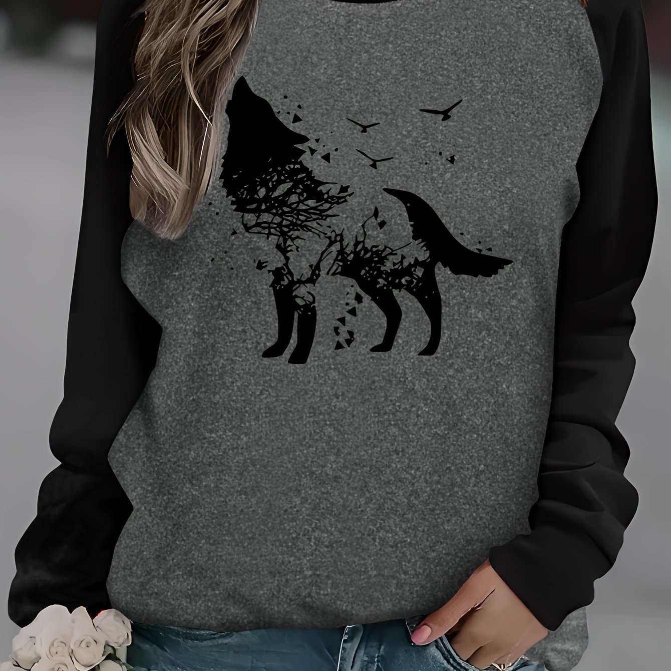 TEMU T-shirt raglan à manches longues d'automne et d'hiver avec imprimé motif géométrique 72871