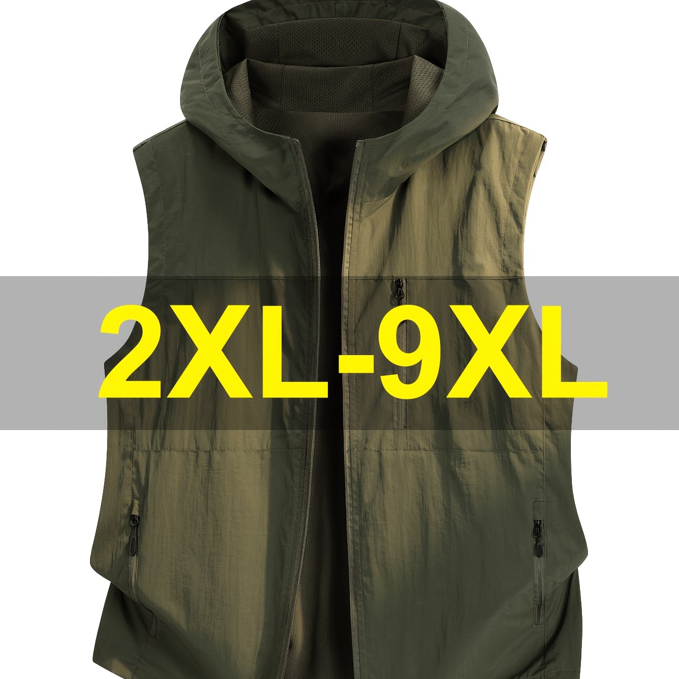 TEMU Plus Size Men's Hooded Vest 2xl-9xl - Oversized Design, , Enhancing Temperament, Casual Outerwear, Solid Color Vest