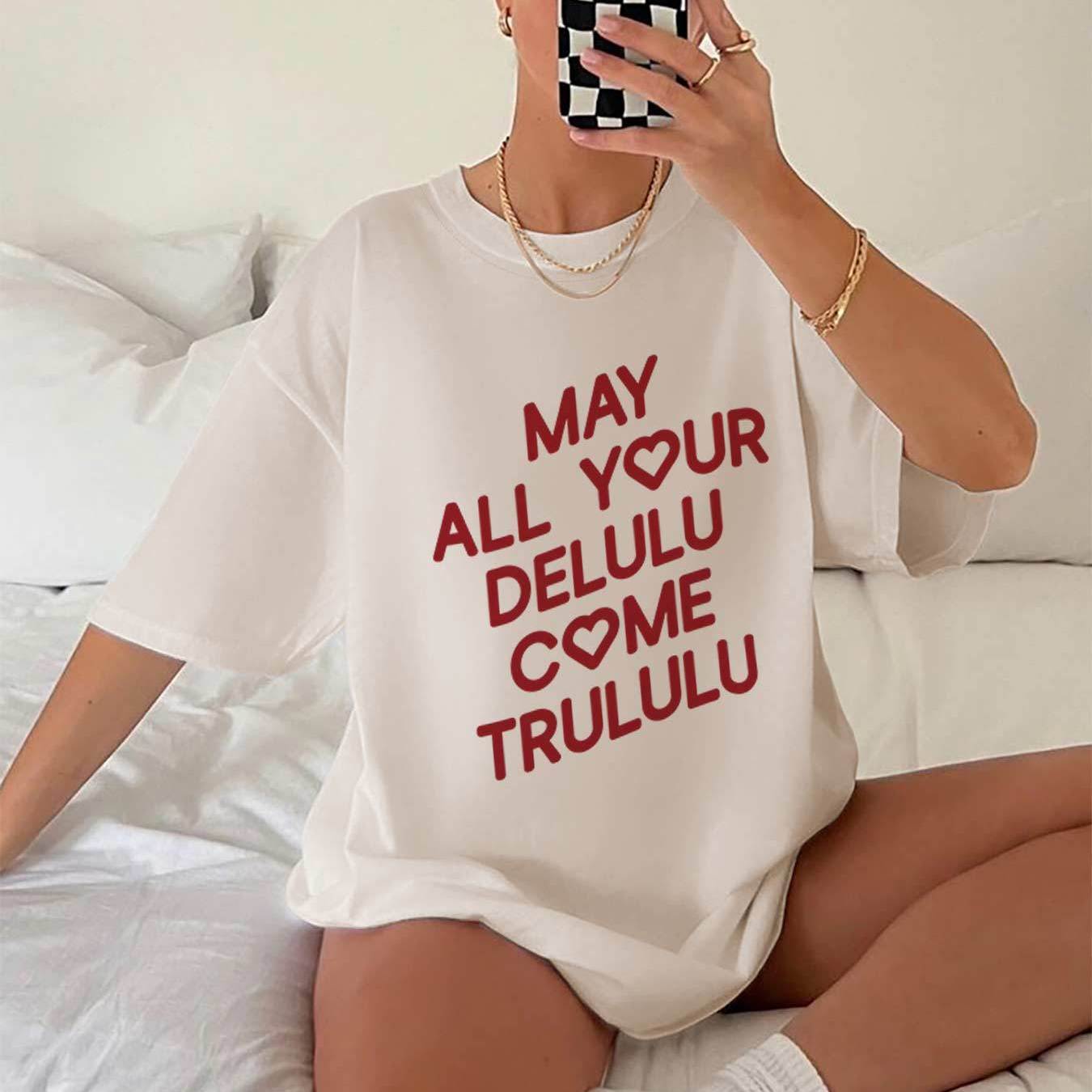 TEMU Valentine's Day Minimalist Style Love Heart May All Your Letter Print Short-sleeved Drop Shoulder T-shirt