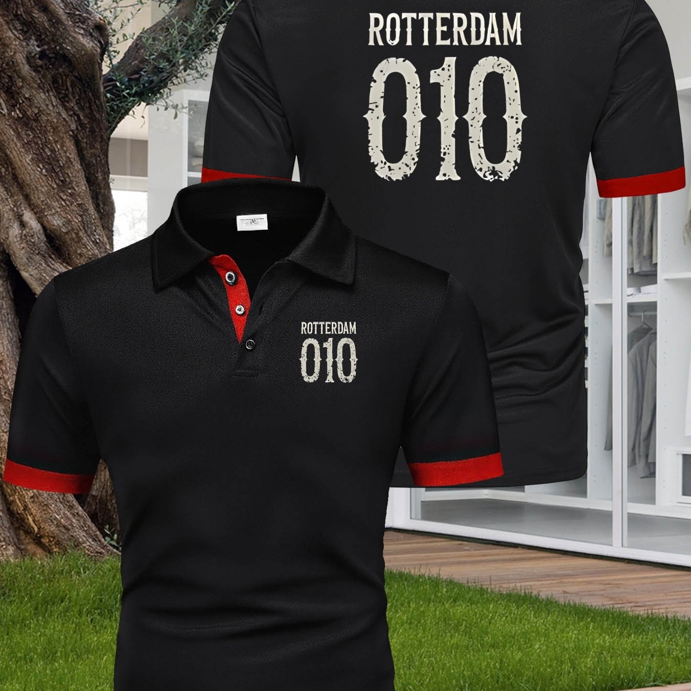 TEMU Rotterdam 010 Men's Fashion Lapel Contrast Short Sleeve Letter Print Sports And Leisure Outing Casual Shirt Short Sleeve Top