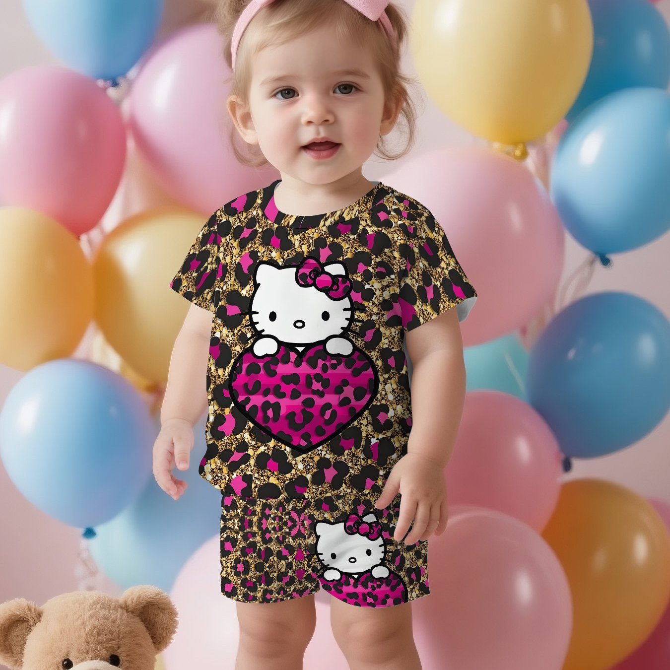 Image of [ ] Fashionable Kitty Cat Girl Fan With . Short-sleeved Pullover Shirt And Sports Shorts Set. Suitable Clothing Gift For Children. Made Of Comfortable Fabric. Suitable For Summer. Casual Sports