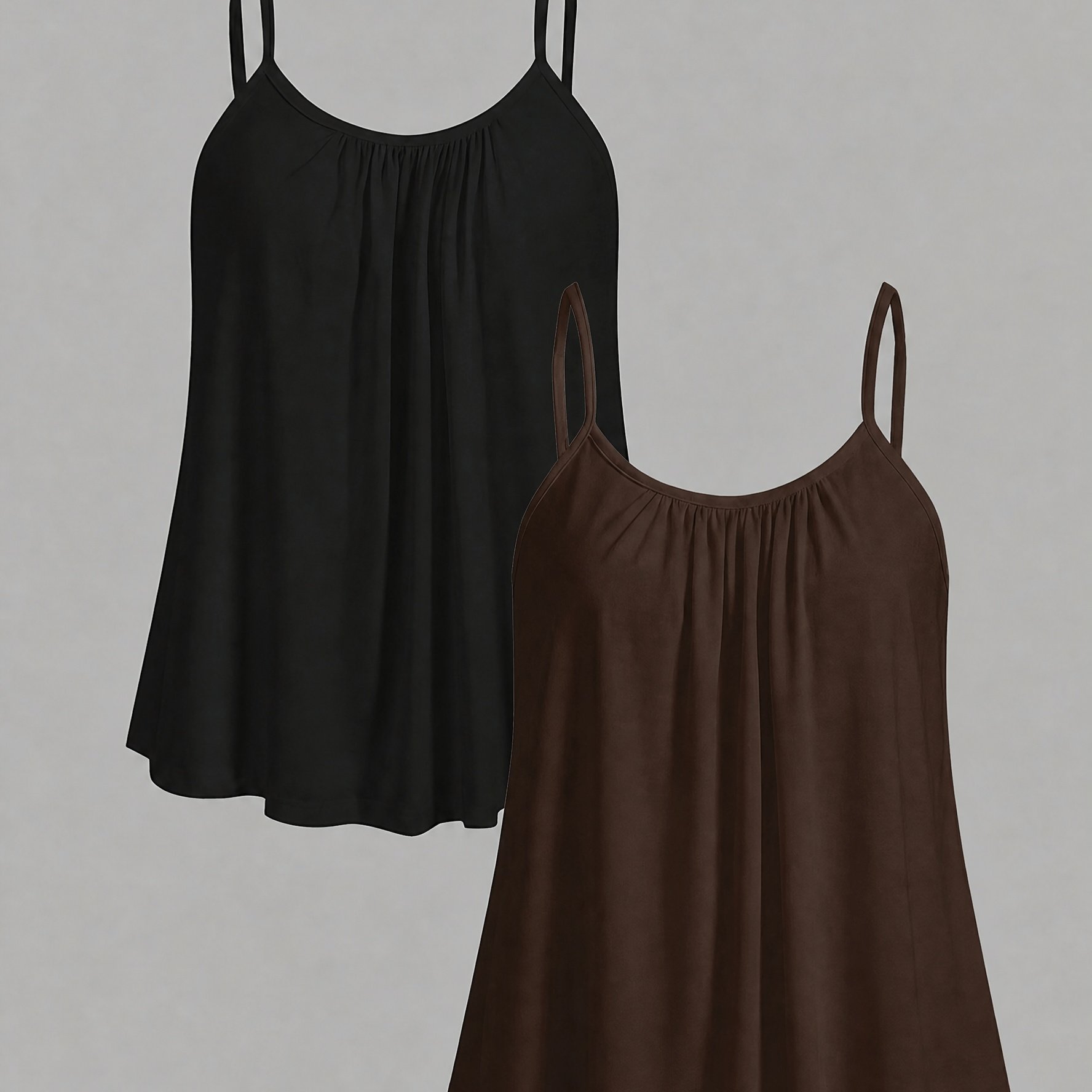 TEMU Two-pack Pleated Camisole Tank Top, Solid Color Loose Fit