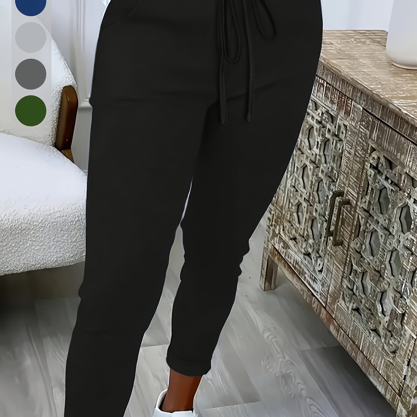 Plus Size - Ženske hlače za prosti čas z visokim pasom in vrvico, plus size, za pomlad, poletje in jesen, z žepi, ravne hlačnice, vsestransk