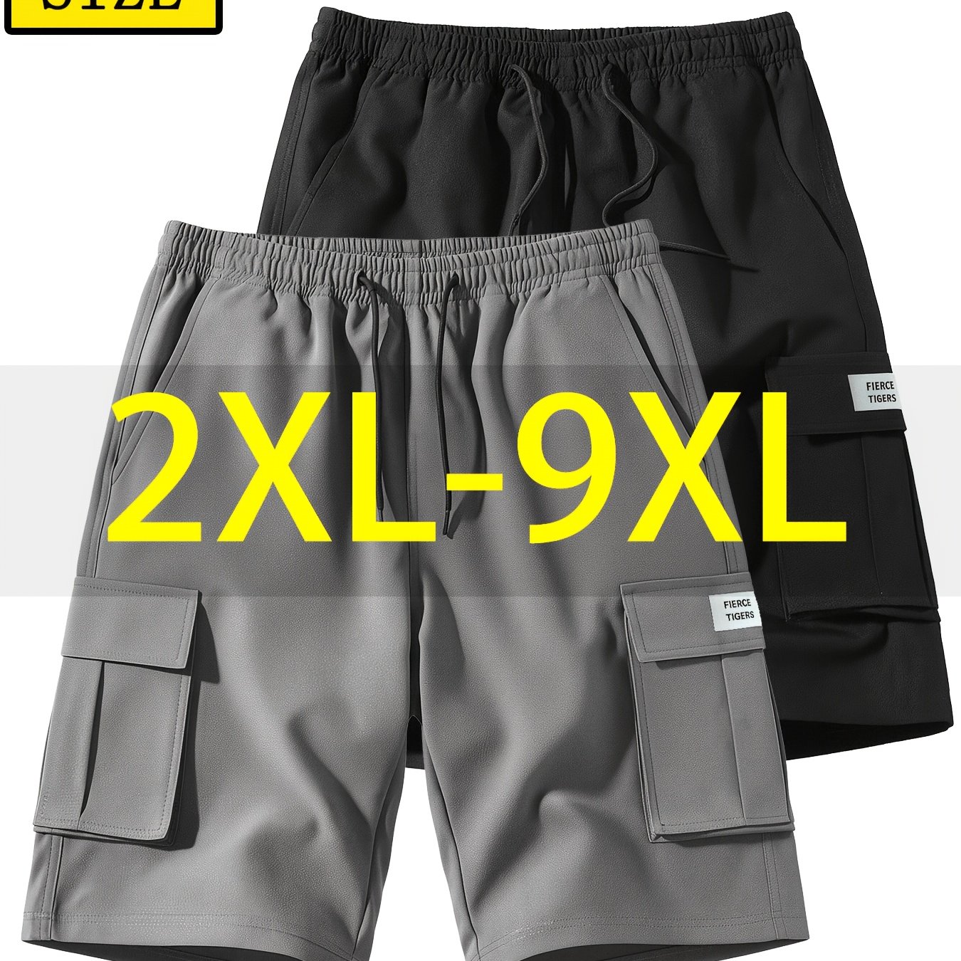 TEMU 2pcs Summer Men's Plus Size Back-to- Cargo Pants, Thin Style Shorts, Stylish And Fashionable Student Beach Shorts With Enlarged Elastic Waist,