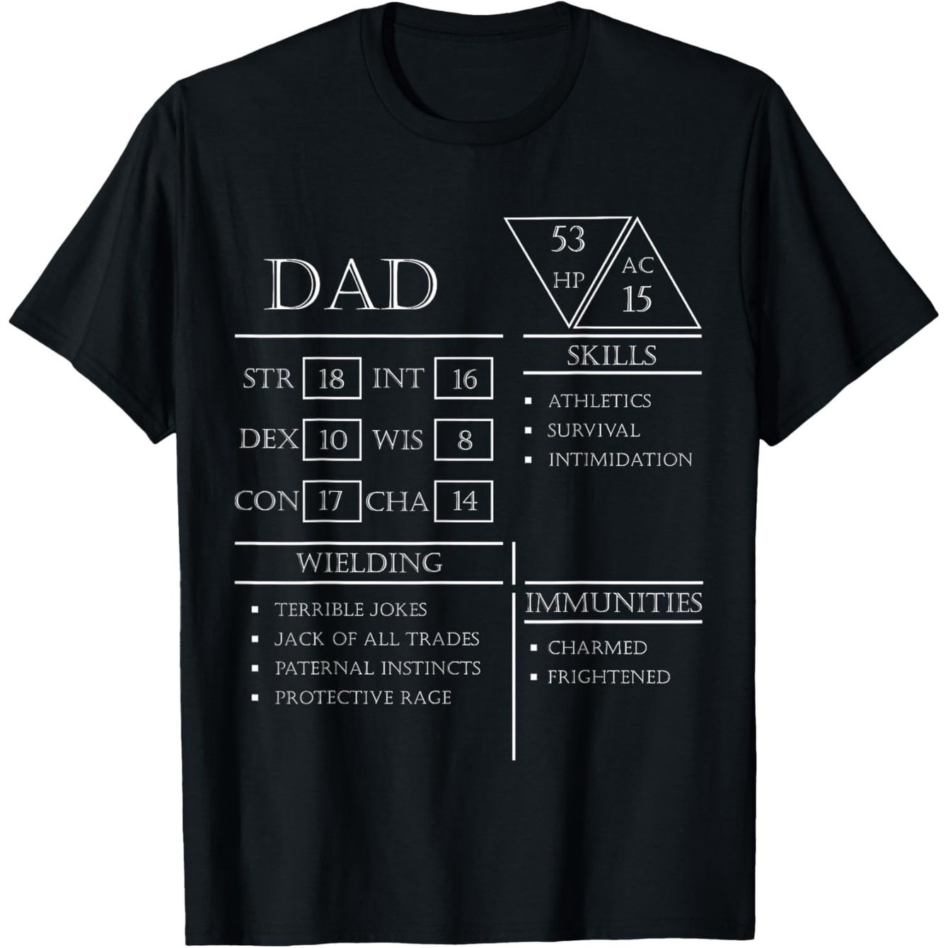 Roleplaying Dice Gamer Dragon Dad Stat Skills Wielding T-shirt