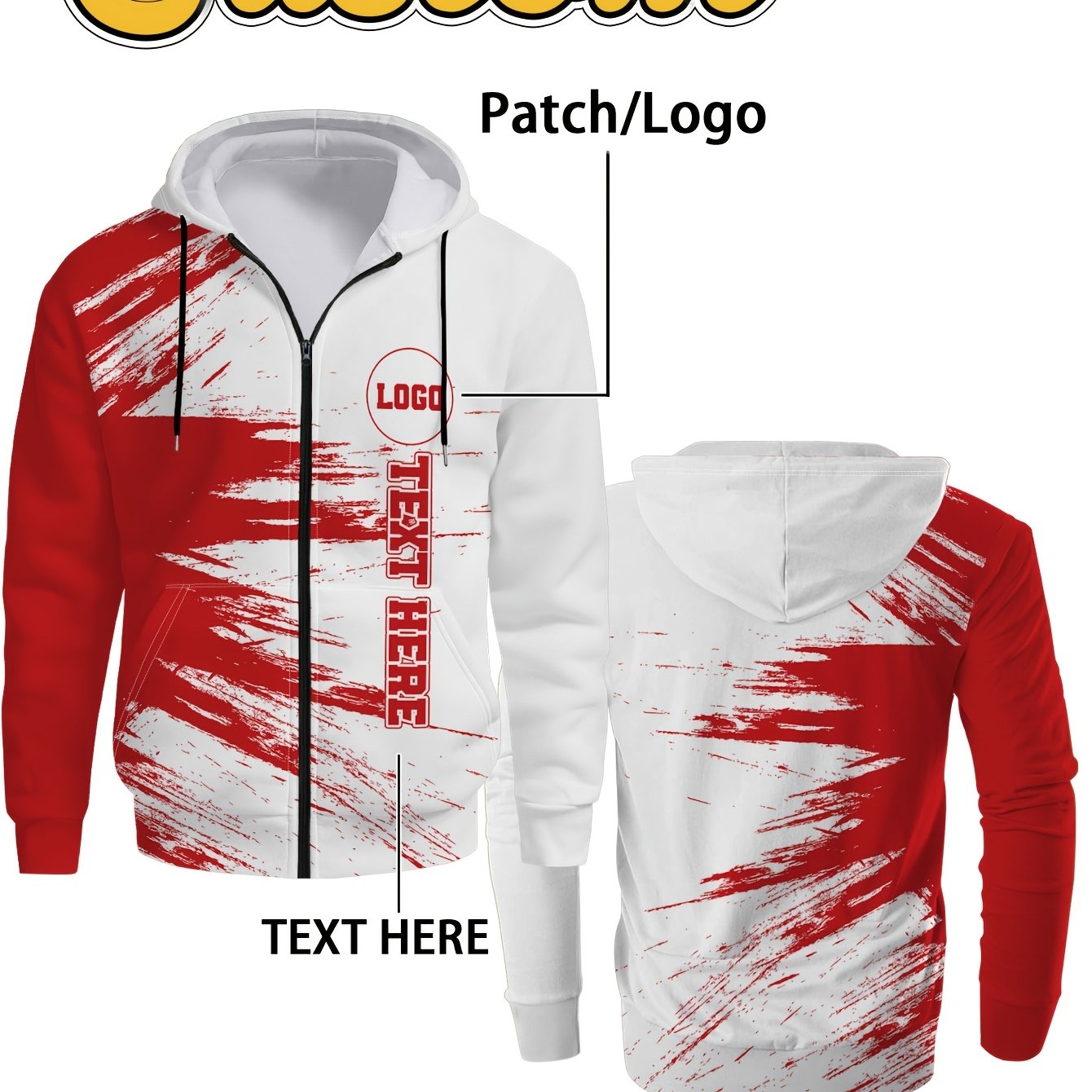 TEMU Customize A 1pc Men's Zipper Hooded Sweatshirt With And Text, Featuring Pockets And An Adjustable Drawstring Hood, Suitable For Sports Training