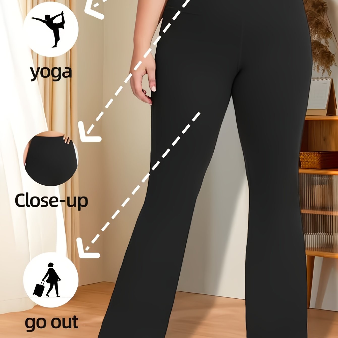 TEMU Frühling Sommer Herbst Winter 4 Jahreszeiten Plus Size Damen High-Waist Yoga Hose Stretch Outdoor Sport Reiten Fitness Weite Beine Lange Hosen