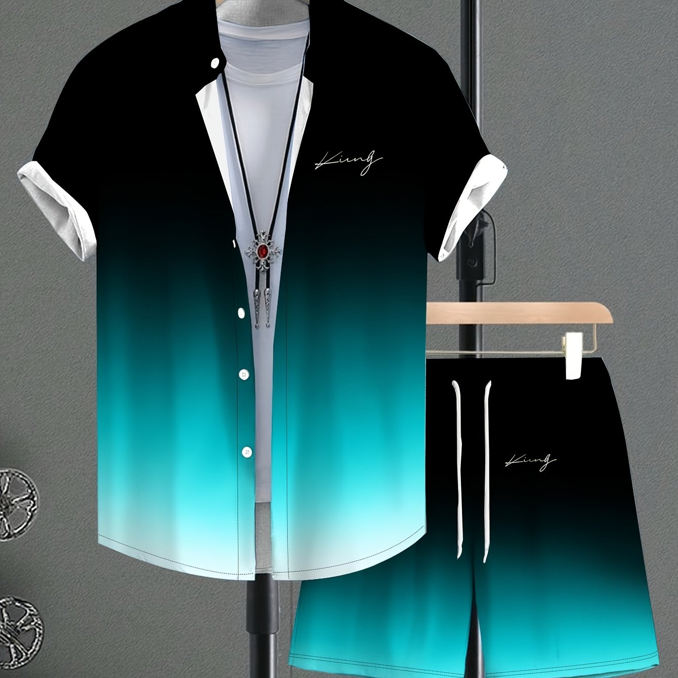 TEMU Men's Short Sleeve Shorts Set, Casual Daily Wear Short Sleeve Outfit, Machine Washable, Fashionable Men's Casual Sportswear For Outdoor