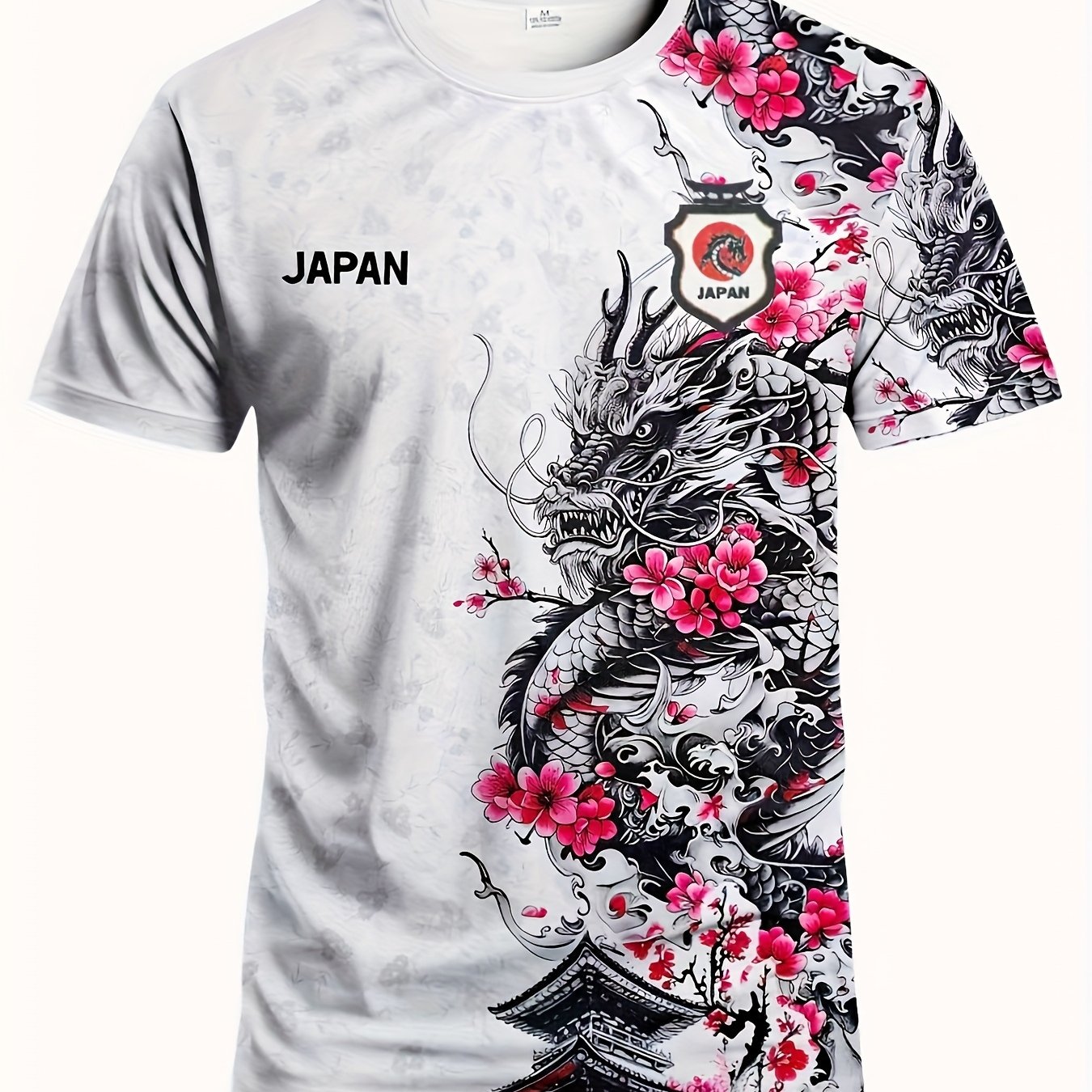 TEMU メンズ 日本テーマ サッカージャージ 日本のドラゴンと墨アートプリント入り - 本格的な文化 トレーニング、サッカーパーティー、普段着に最適 - 洗濯機洗い対応 ジャージ ギフト＆チーム団結アパレル