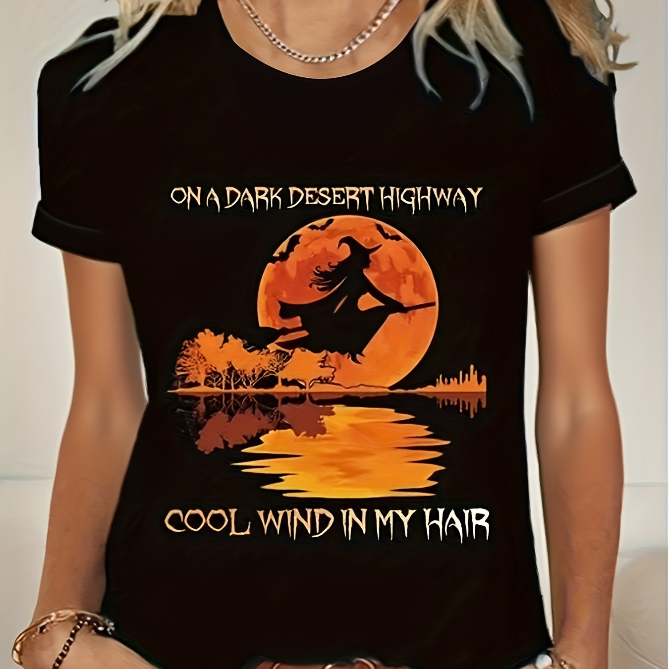 TEMU Women's Halloween Graphic Tee, Relaxed Fit Short Sleeve Round Neck Shirt, Stretch Washable Fabric, Ideal For Everyday Use And Festive Events,
