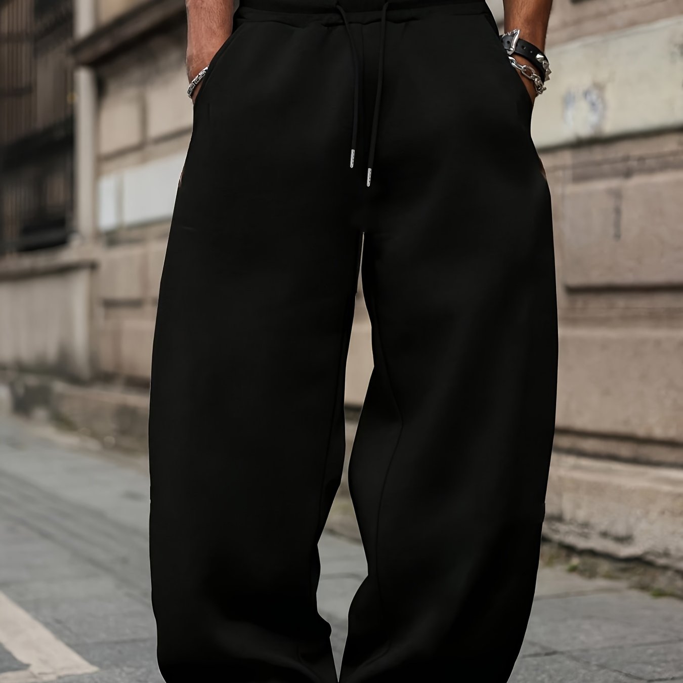TEMU Men's Athletic Pants With An Elastic Waist And Drawstring, Comfortable Long Pants, Ideal For Streetwear And Everyday Casual Wear