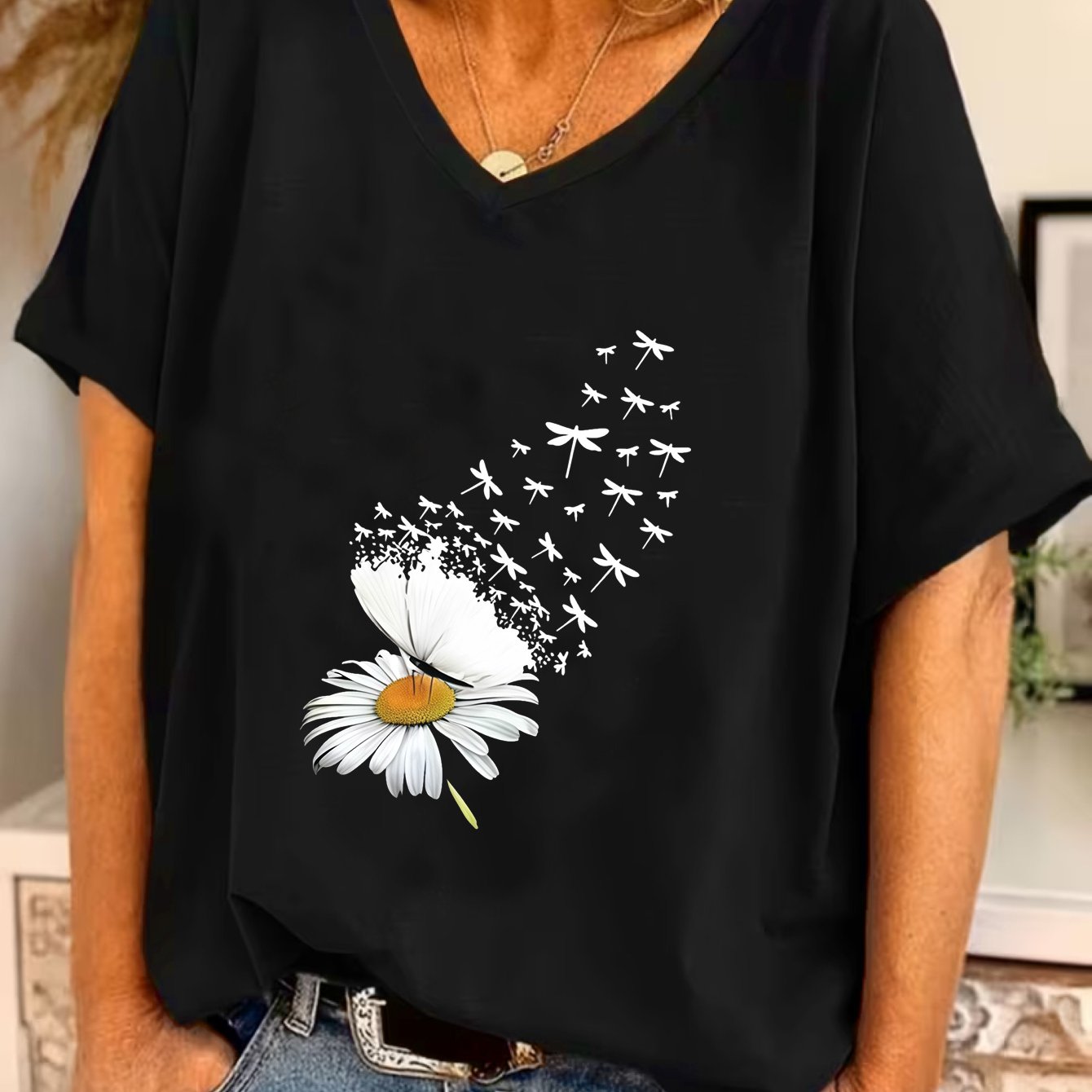 TEMU Plus Size, Women's Plus Size V-neck Batwing Short Sleeve T-shirt - Loose Fit Blouse Batwing Top With V-neck, 1xl-8xl, Stretch Fabric, Casual &