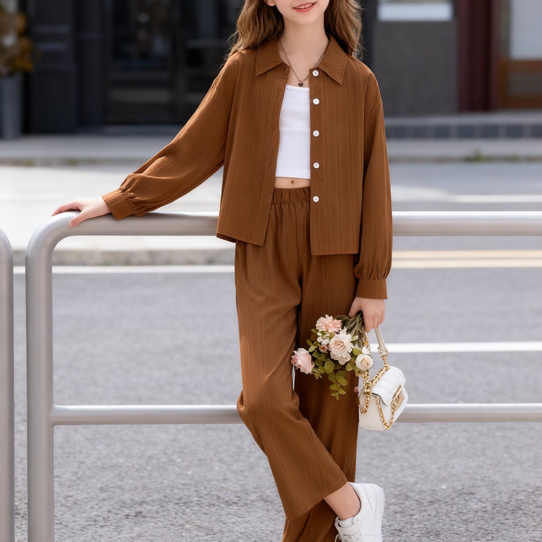 Image of 2pcs Set, Long-sleeved Shirt Top And Pants Set, New , For Outdoor, Back To School Essentials