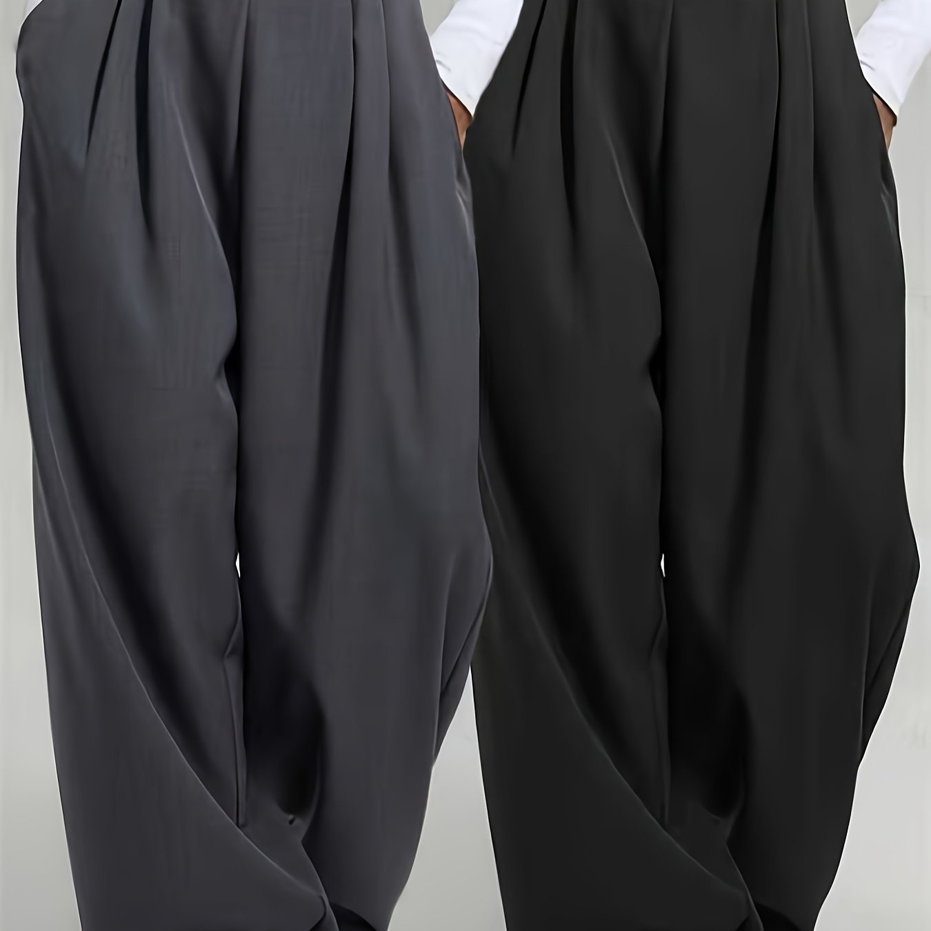 E-shop 2pcs Damen Weite Bein Hose - Hohe Taille, Elastischer Bund, Einfarbig ( Blue), Lockerer Schnitt, Bequem für Frühling/Sommer/Herbst, Lässiger &