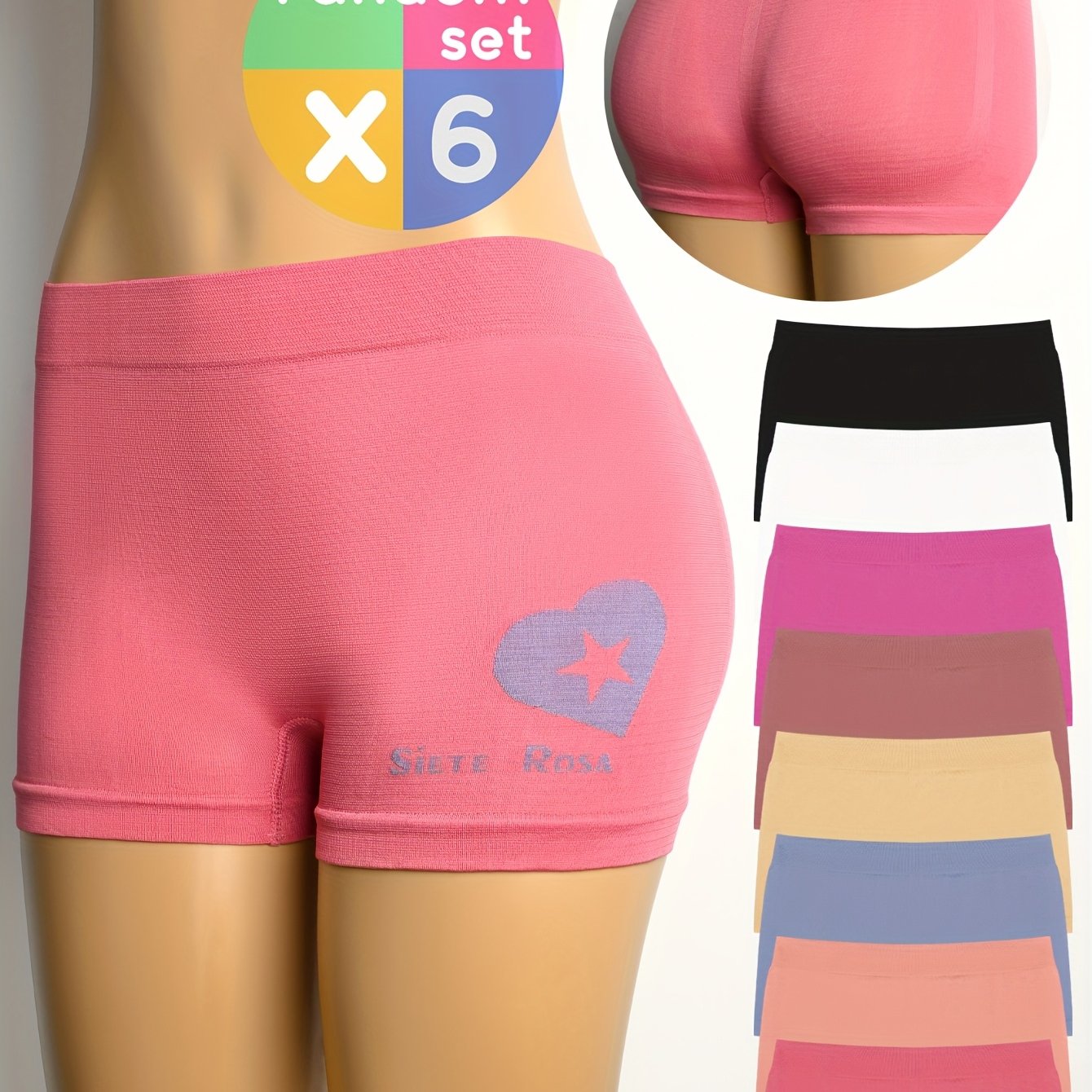 Image of Easy Comfortable Teenager's Briefs, 6-pc Random Colors, Heart Print Seamless Breathable Elastic Close-fitting Briefs, For Teenager, For Teenager
