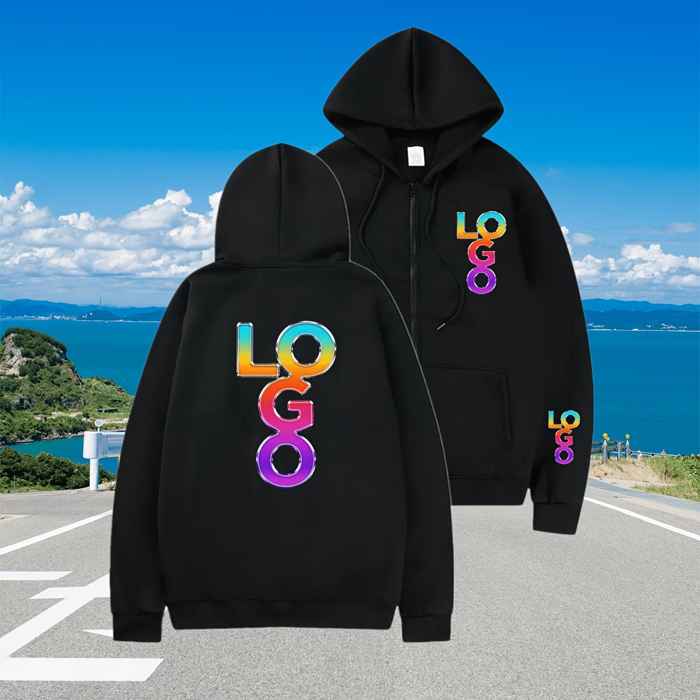 TEMU Unisex Hooded Zip-up Sweatshirt With Custom Logo, Photo, Name, And Print - Zip-up Cardigan For Men And Women, Self- Print Upgraded Zipper Style,