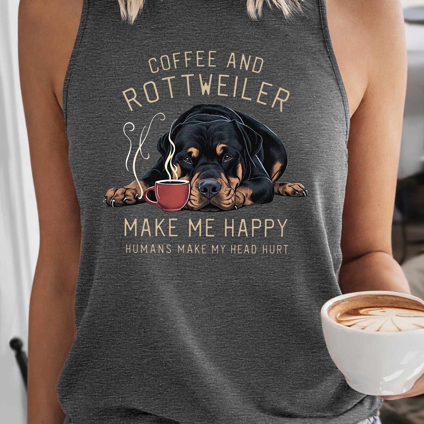 TEMU Rottweiler Print Vest | Fun Pet Style Sleeveless Top | Pet Owner Women's Summer Clothing | 2026 Summer New Clothing | Elegant Party Retro Style