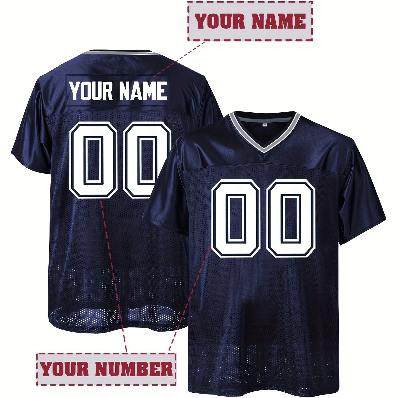 E-shop Individuelles Herren-Fußballtrikot mit Namens- und Nummernaufdruck - Kurzarm, Lockerer Sitz, Atmungsaktiver V-Ausschnitt, 100% Polyester,