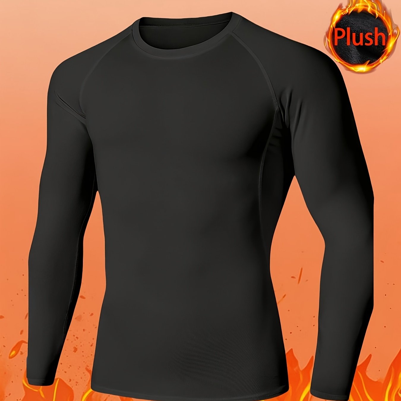 TEMU Men'-piece Warm Base Layer Long Sleeve Shirt - High-elasticity Fitted Style, Machine Washable Winter Sports , For Outdoor Activities And Home,