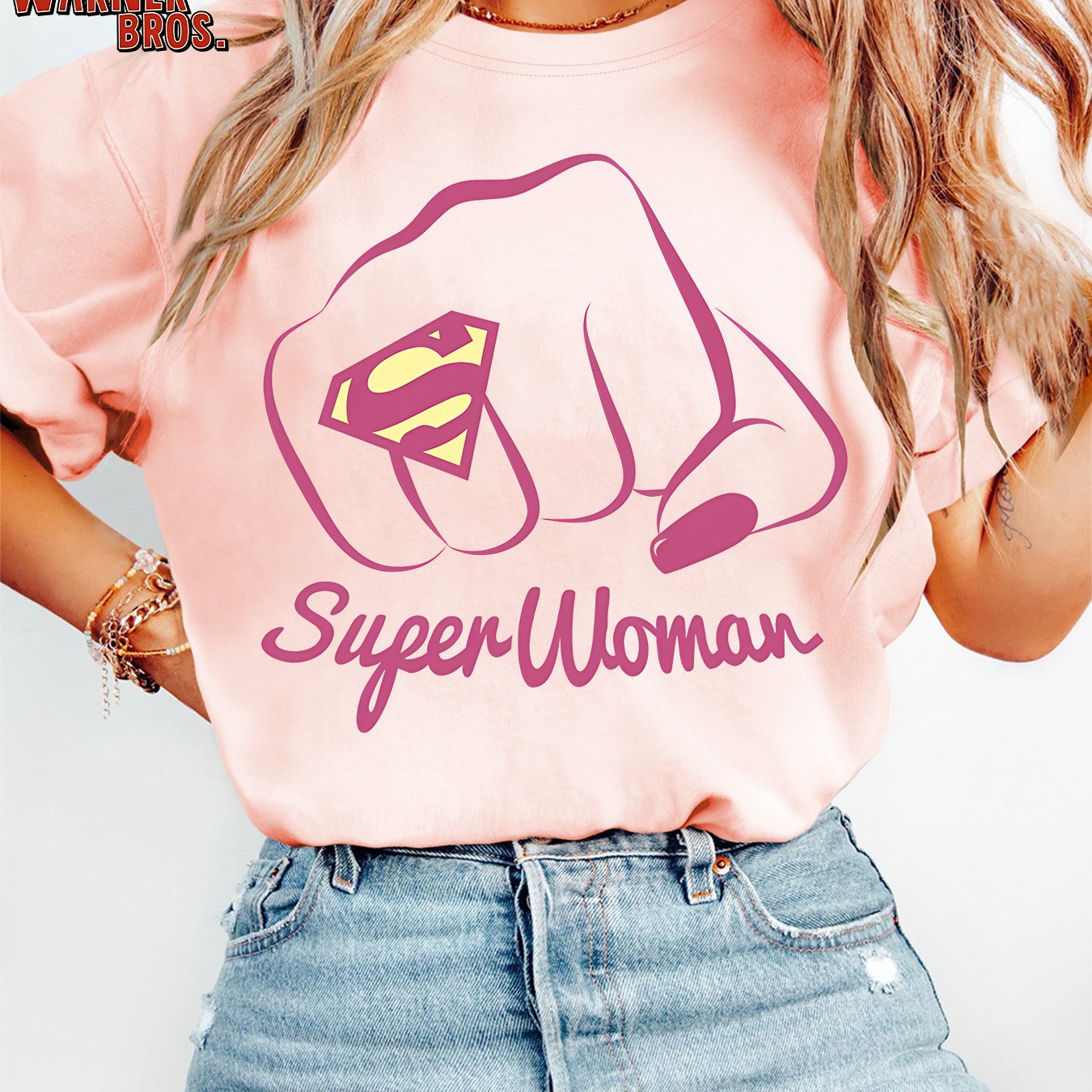 TEMU Women's Summer T-shirt, Easy Cartoon Superman Female Print, Round Neck Short Sleeve Plus Size T-shirt, 90s Classic Movie Warner ., Casual