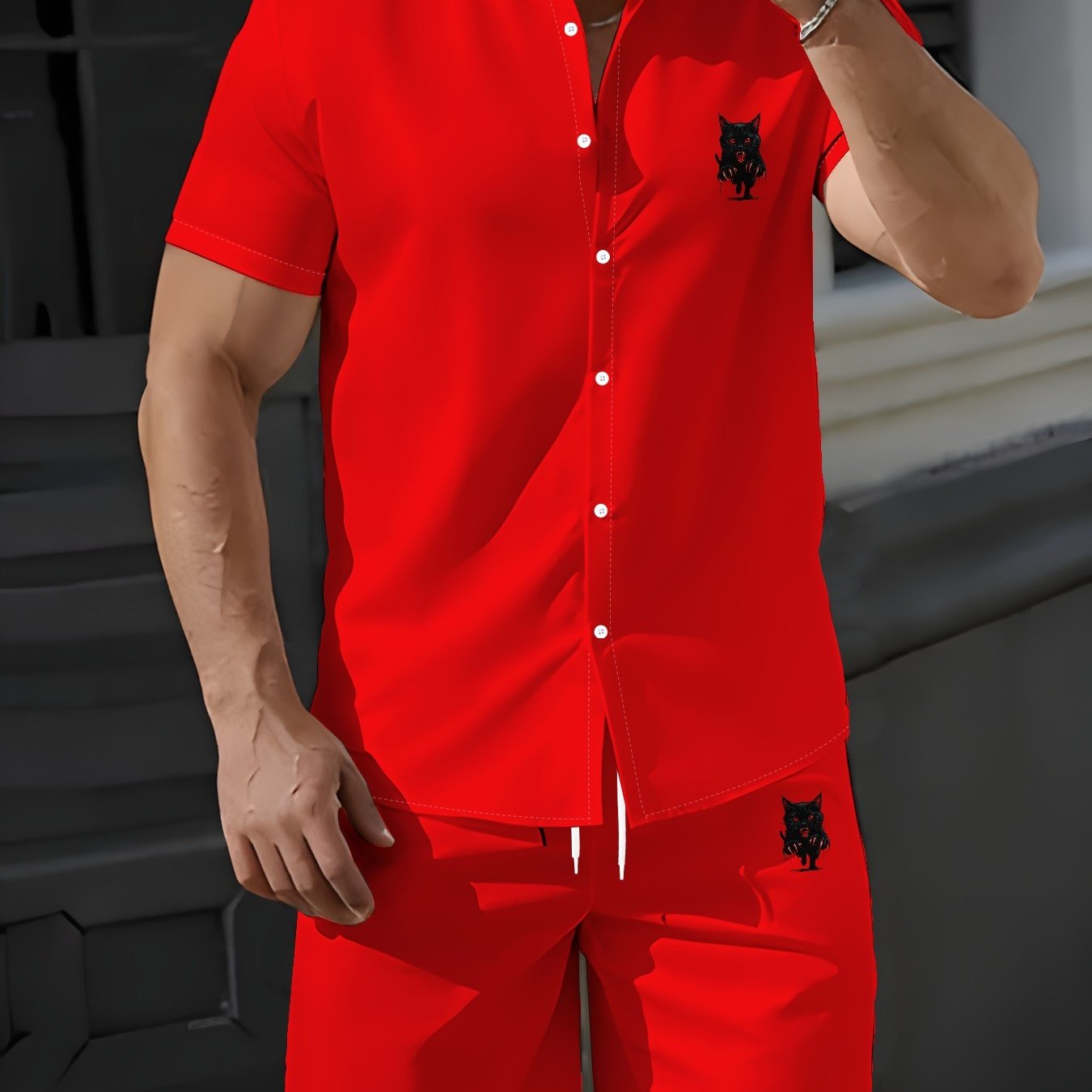 TEMU Casual Athletic Set, Breathable Outdoor Men's Shirt And Shorts Summer 3d Print Outfit