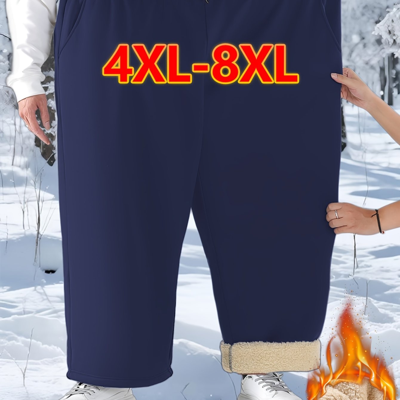 TEMU Fleece-lined And Thickened Men's Autumn And Winter Sports Pants - Super Large Size Loose-fitting Sweatpants - Soft Fabric - Drawstring Waist