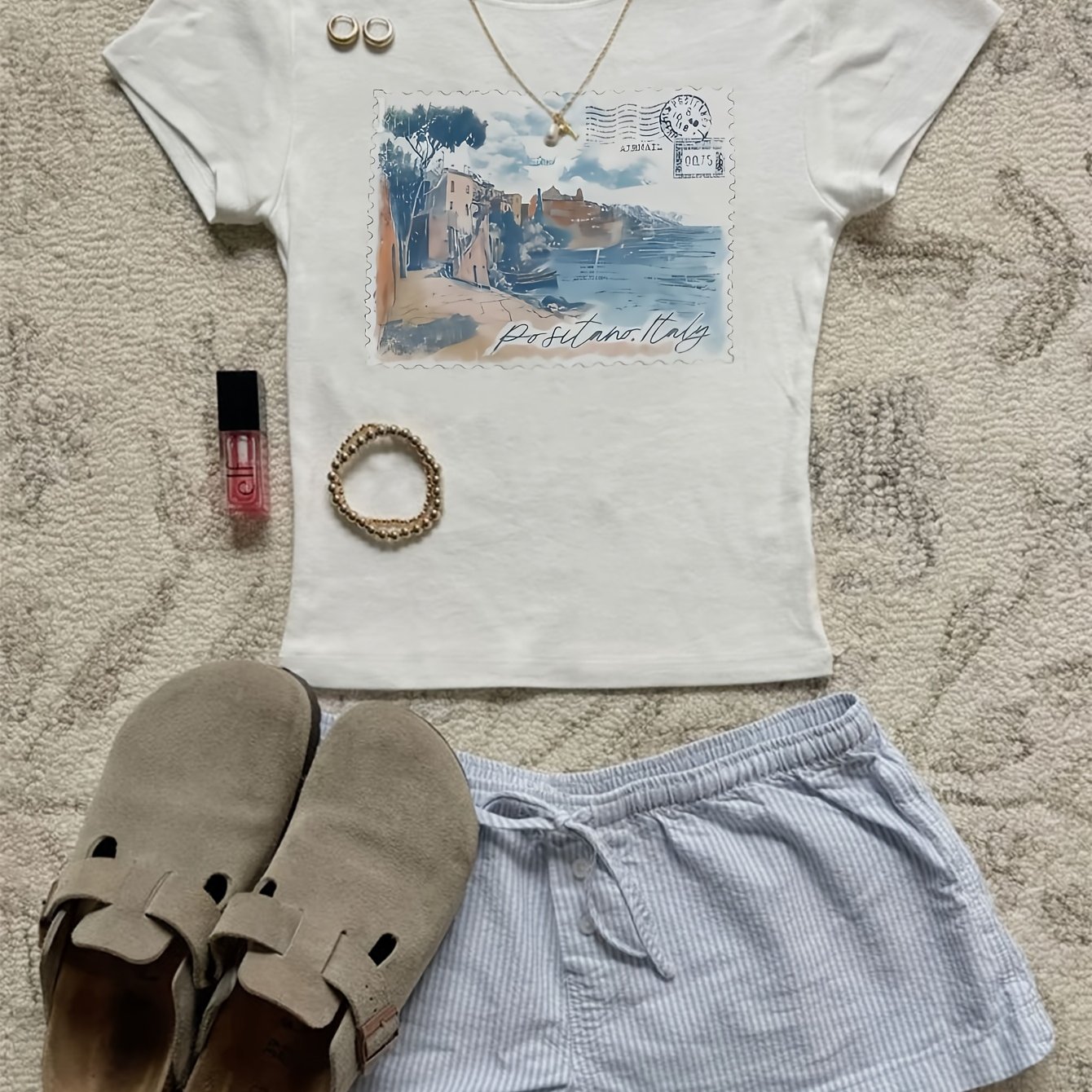 TEMU Creative Trend Pattern Printed T-shirt, Short-sleeved Round-neck Casual Top, Summer And Spring, Women's Clothing