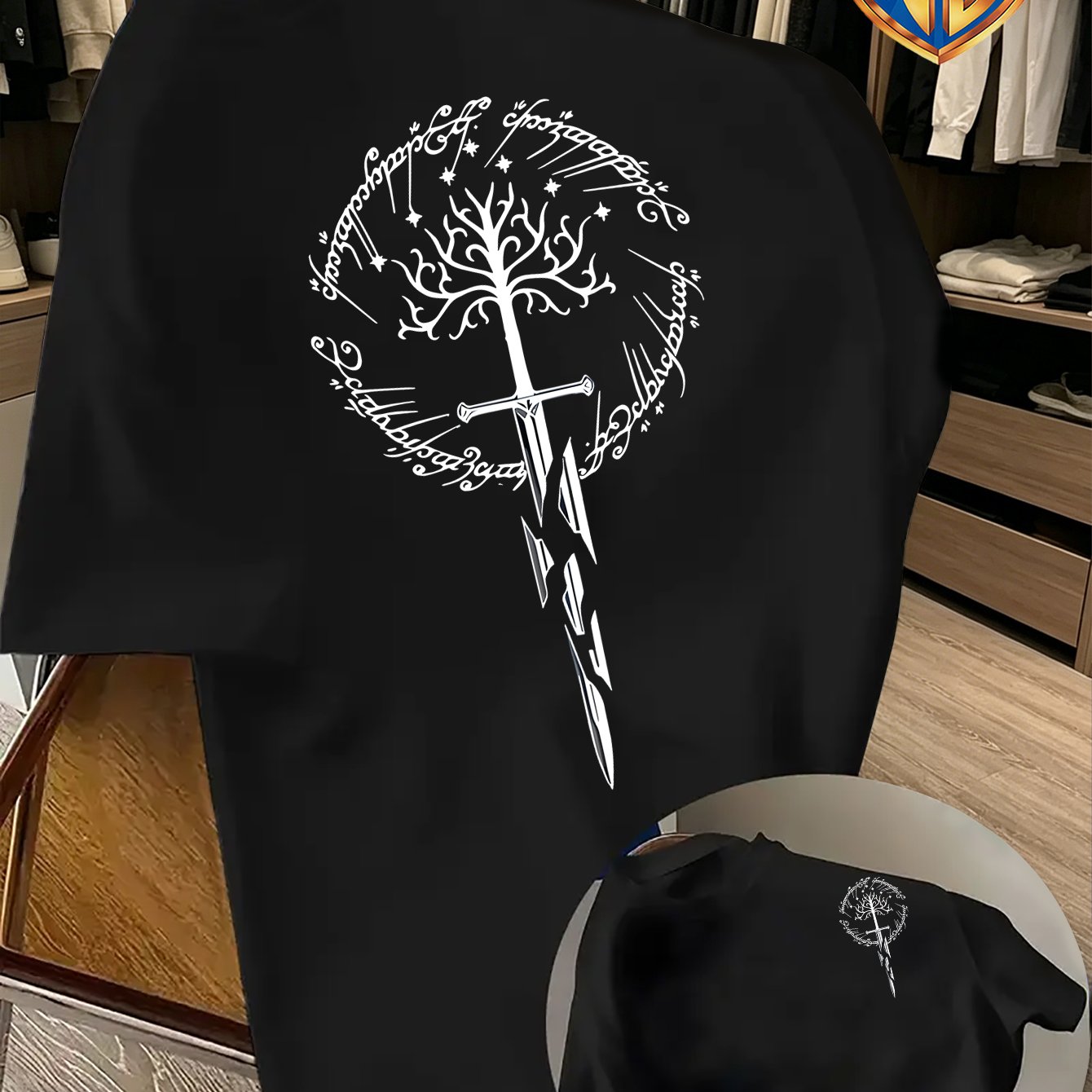 TEMU Short-sleeve "the : The Holy Sword" Printed Pattern, Round-neck Breathable, Comfortable, And Versatile Top. Spring/summer Unisex Short-sleeve