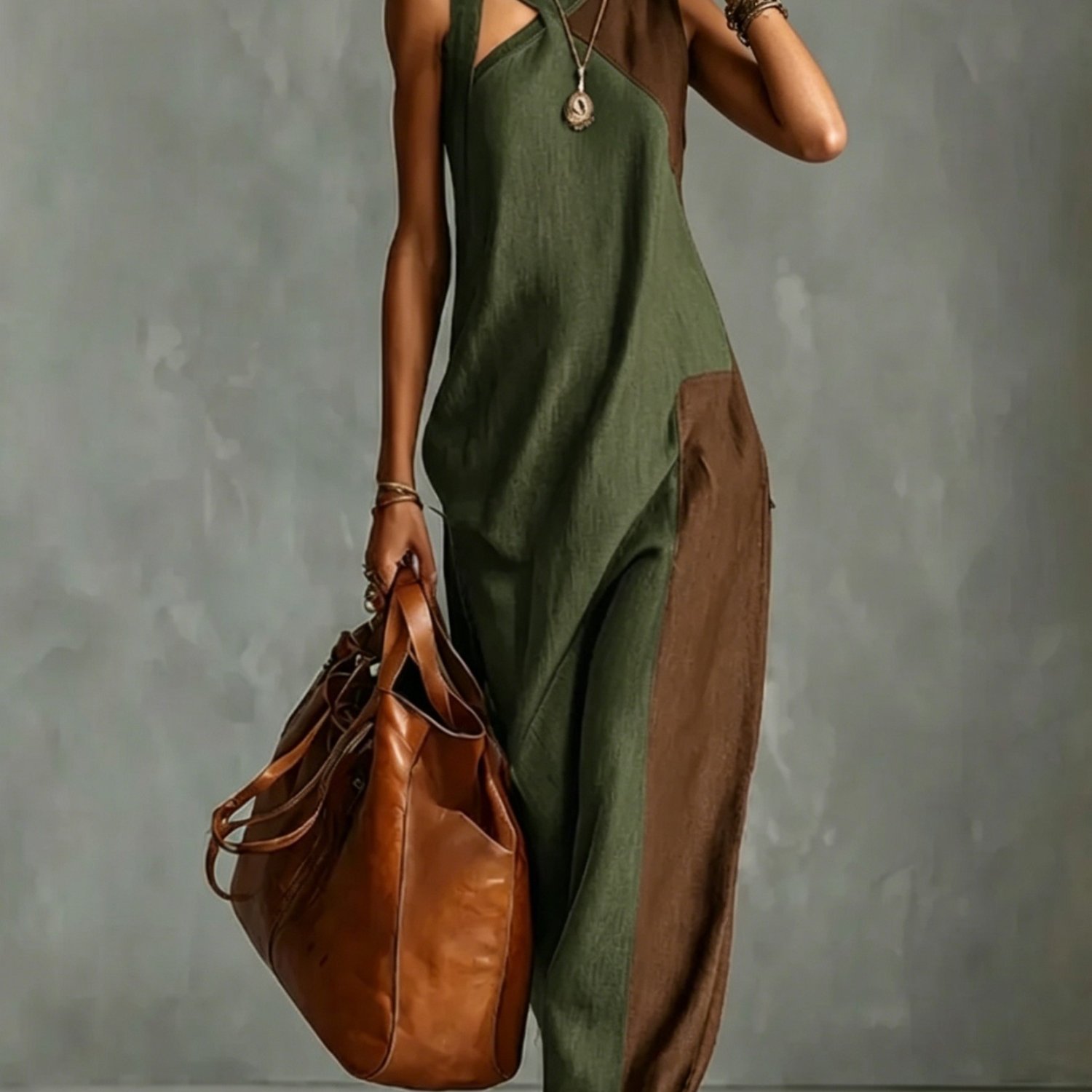 TEMU Vestido Maxi Asimétrico sin para Mujer, Holgado, Elegante, con Bolsillos, Cuello , , Casual, Color a , Vestidos de Vacaciones a para el Verano