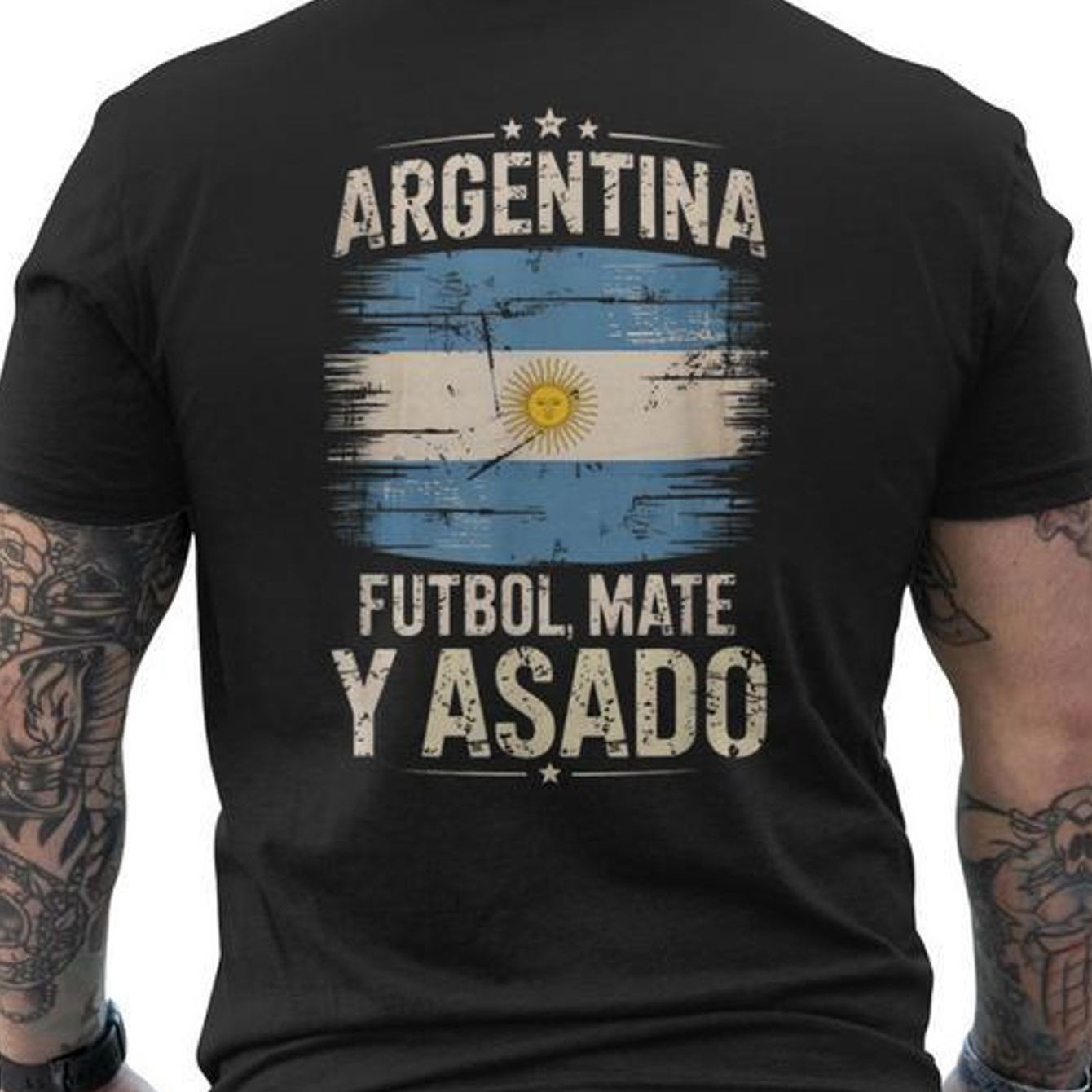 Argentina Soccer Mate Traditional Gift Men's T-shirt Back Print - Crew Neck - 100% Cotton - Comfortable And Soft Fabric - Short Sleeves
