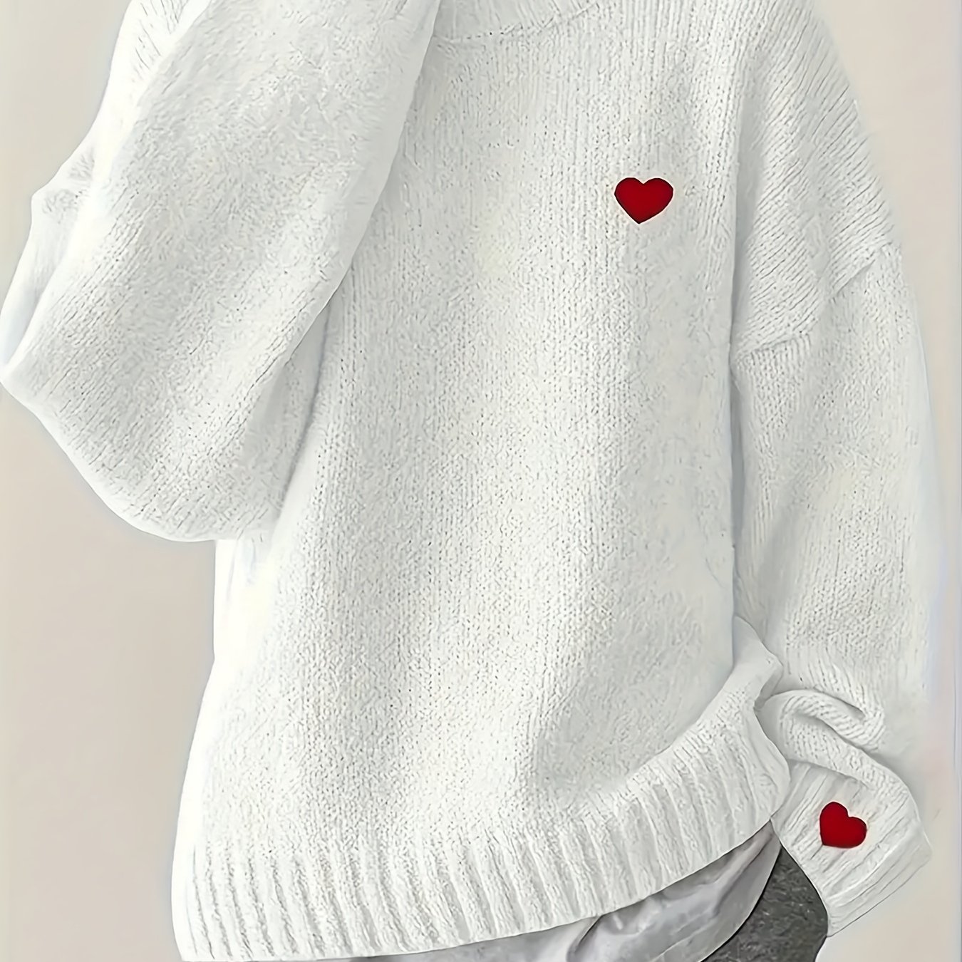 Image of Plus Size, Autumn/winter European And American Easy Heart Pullover Women's Long Sleeve Round Neck Plus Size Casual Sweater