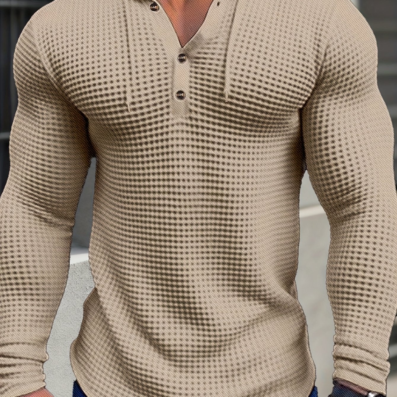 TEMU Men's Fashion Hoodie, Trendy Jacquard Knit Long-sleeve Solid Color Vintage Drawstring Hooded T-shirt, Casual, Suitable For Spring And Autumn,