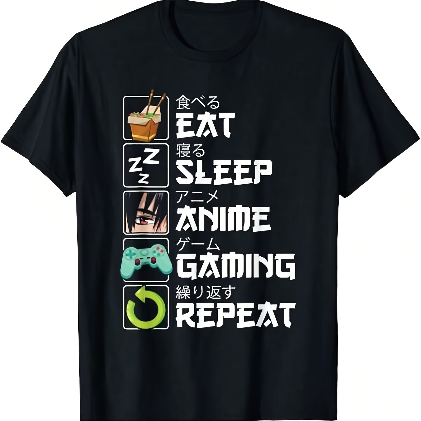 TEMU Graphic- S Size Plus Cartoon Round Neck Short Sleeve Anime Gaming Repeat Kawaii Anime Manga Y2koversized Menwith Summer Tops-unisex Holiday Gift