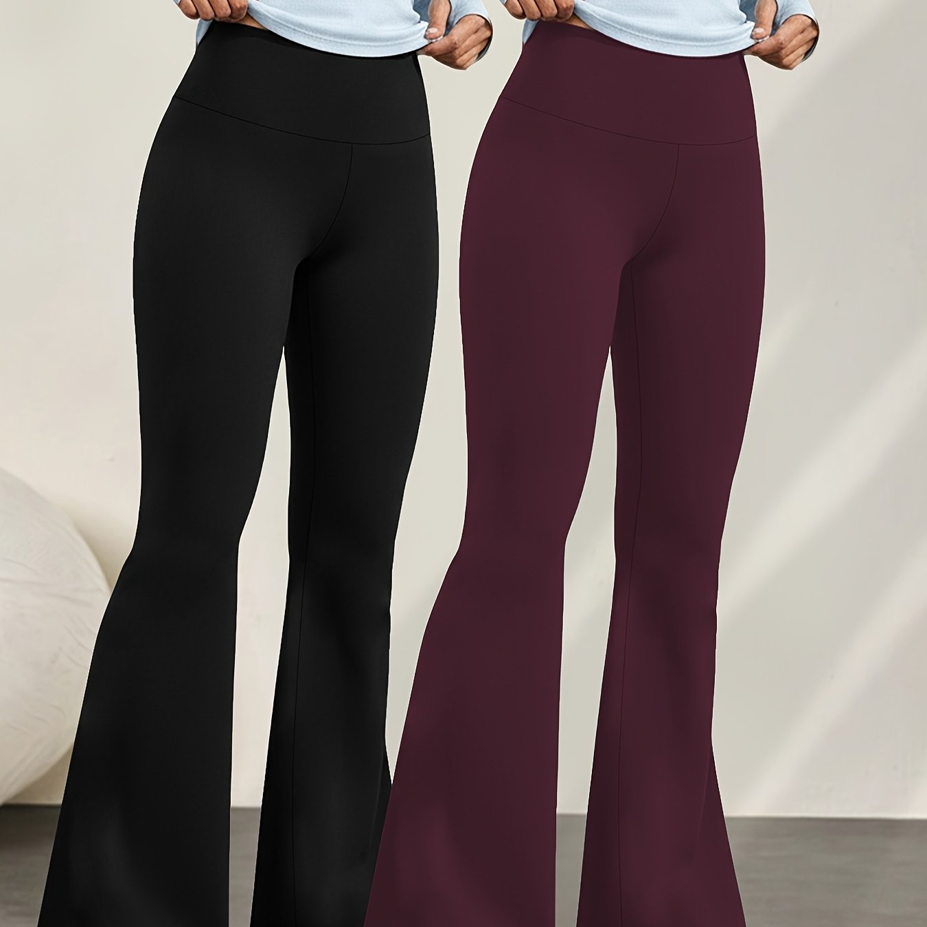 TEMU 2-pack Women' Soft High-waist Flare Pants, Tummy Control Sheer-proof Workout Yoga Running Bell Bottoms