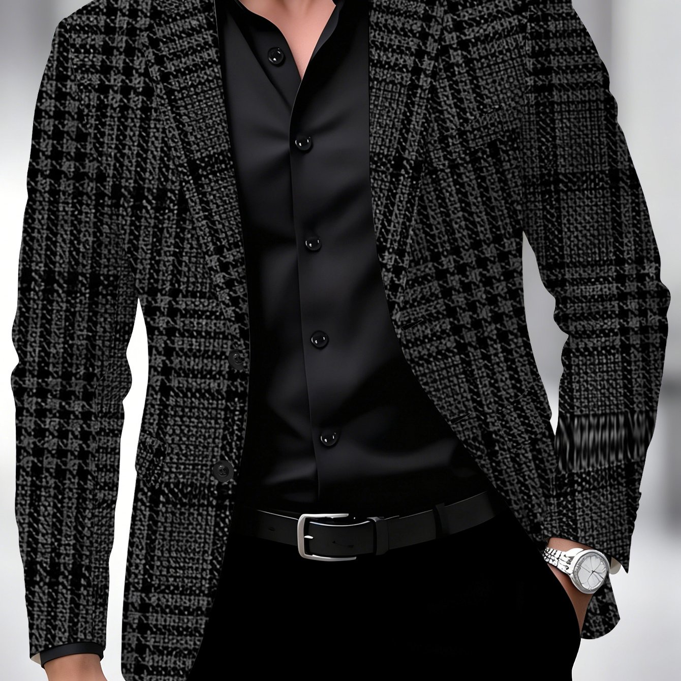 Image of (print Design - Texture Free) New Arrival Men's Blazer Jacket Black Gray Retro Printed Pattern Comfortable Breathable Casual Great Gift For Men, Plus Size