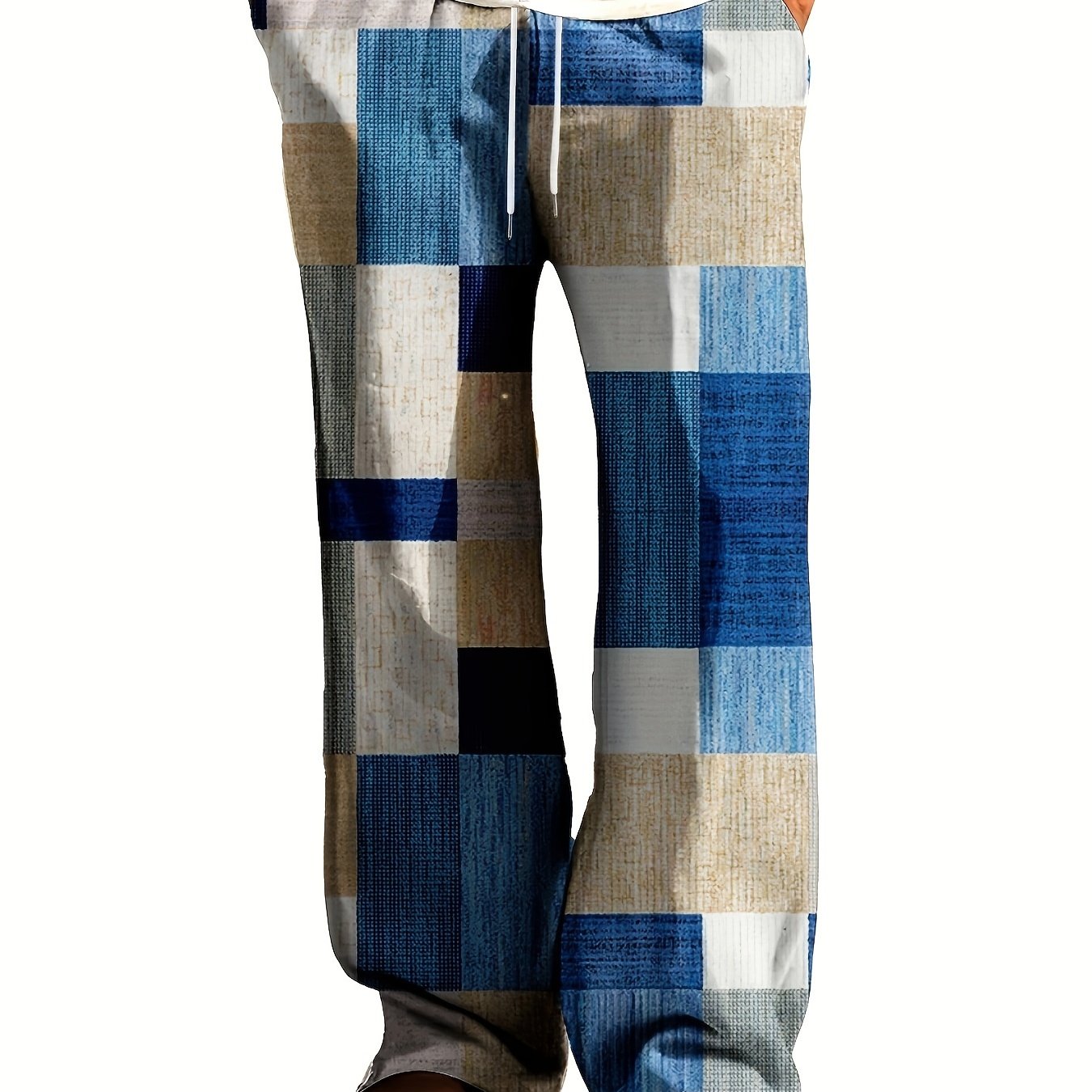 E-shop Herren Freizeit-Pyjama-Hose mit Kordelzug und Einzigartigem Unregelmäßigem Kariertem Muster - Bequeme, Lockere Loungewear-Hosen