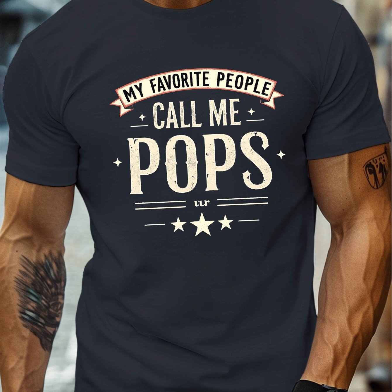 TEMU People Pops Print, Men's Round Crew Neck Short Sleeve Tee, Casual T-shirtcasual Comfy Lightweight Top For Summer